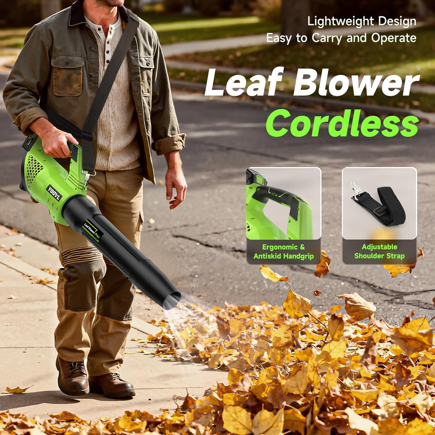 Leaf Blower Cordless, 650CFM Electric Leaf Blowers with 2 x 5.2Ah Batteries and Charger, 3 Speed Modes, 1 x Adjustable Shoulder Strap, Powerful Blowers for Lawn Care, Patio, Dust, Blowing Leaves - Image 5