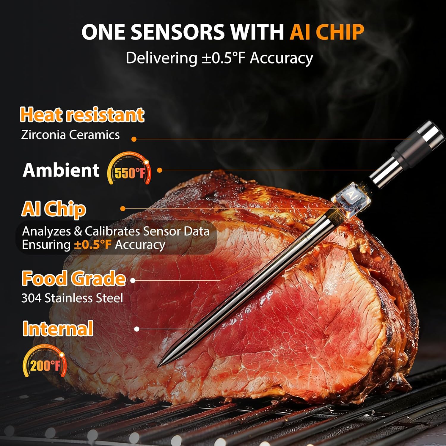 AI Smart Wireless Meat Thermometer, 10X Enhanced Signal and Stability, with High-Accuracy Sensors, Standalone Display Base, Instant Read LCD & App Control for Kitchen,BBQ,Oven,Grill,Air Fryer - Image 4
