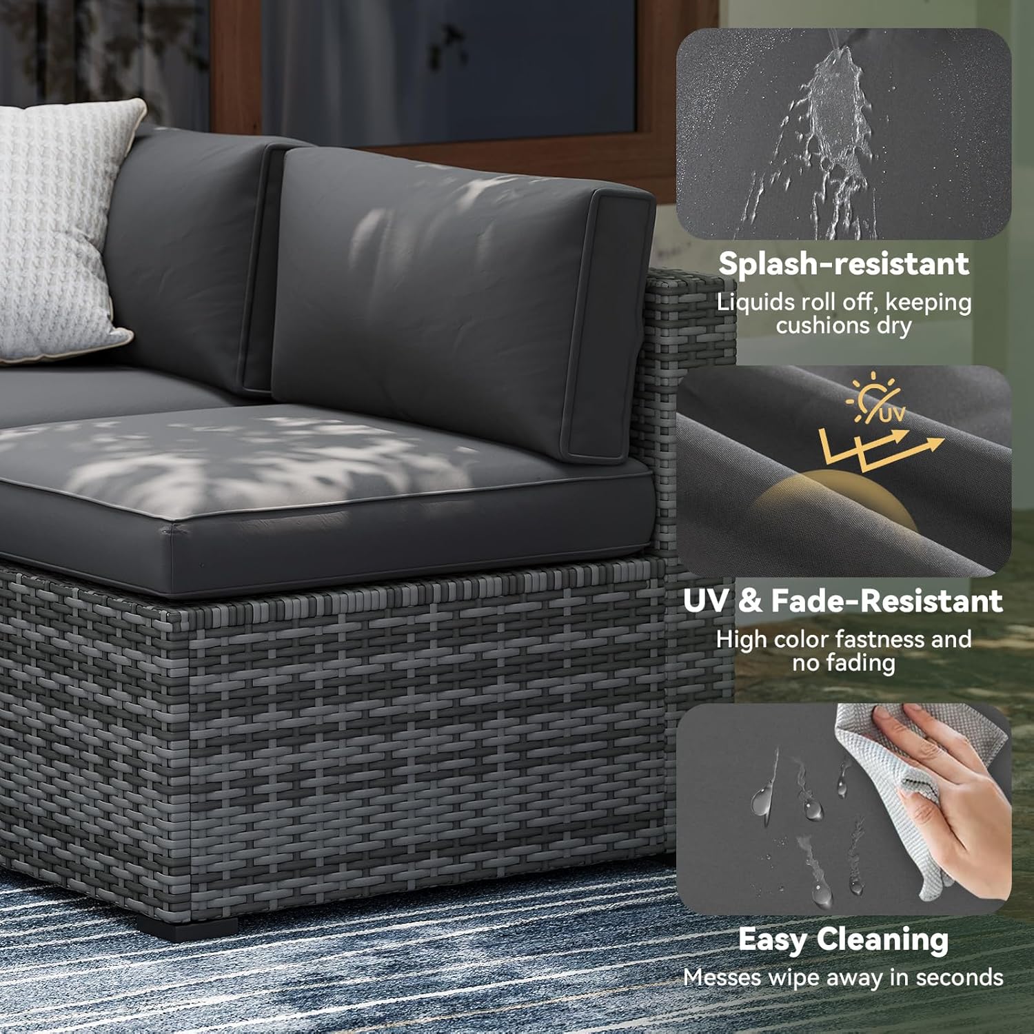 Aoxun Replacement Cushions for Outdoor Furniture, 14-Piece Outdoor Cushions for Patio Furniture, Deep Seat, Waterproof & Fade Resistant Couch Cushion for 6-Seat Patio Conversation Sets, Grey - Image 6