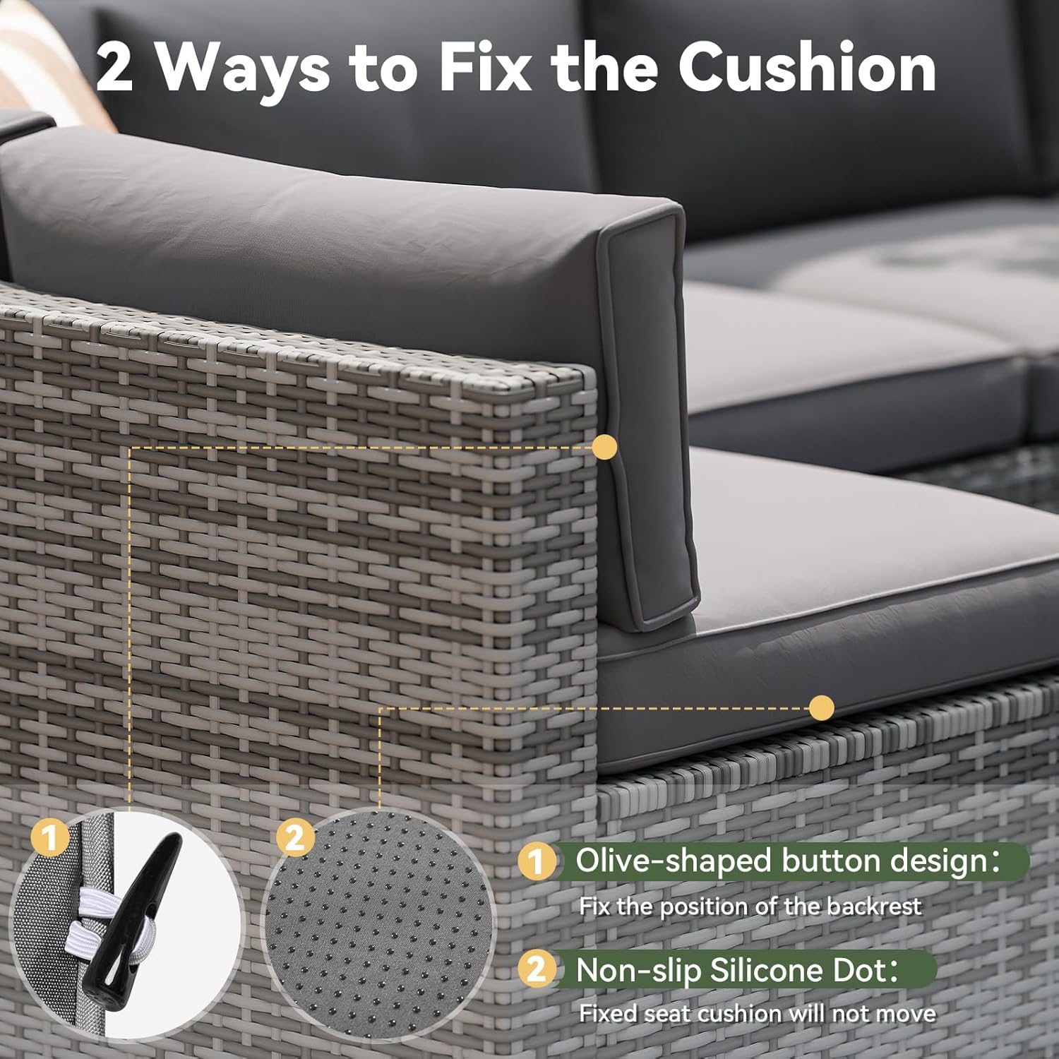 Aoxun Replacement Cushions for Outdoor Furniture, 14-Piece Outdoor Cushions for Patio Furniture, Deep Seat, Waterproof & Fade Resistant Couch Cushion for 6-Seat Patio Conversation Sets, Grey - Image 7