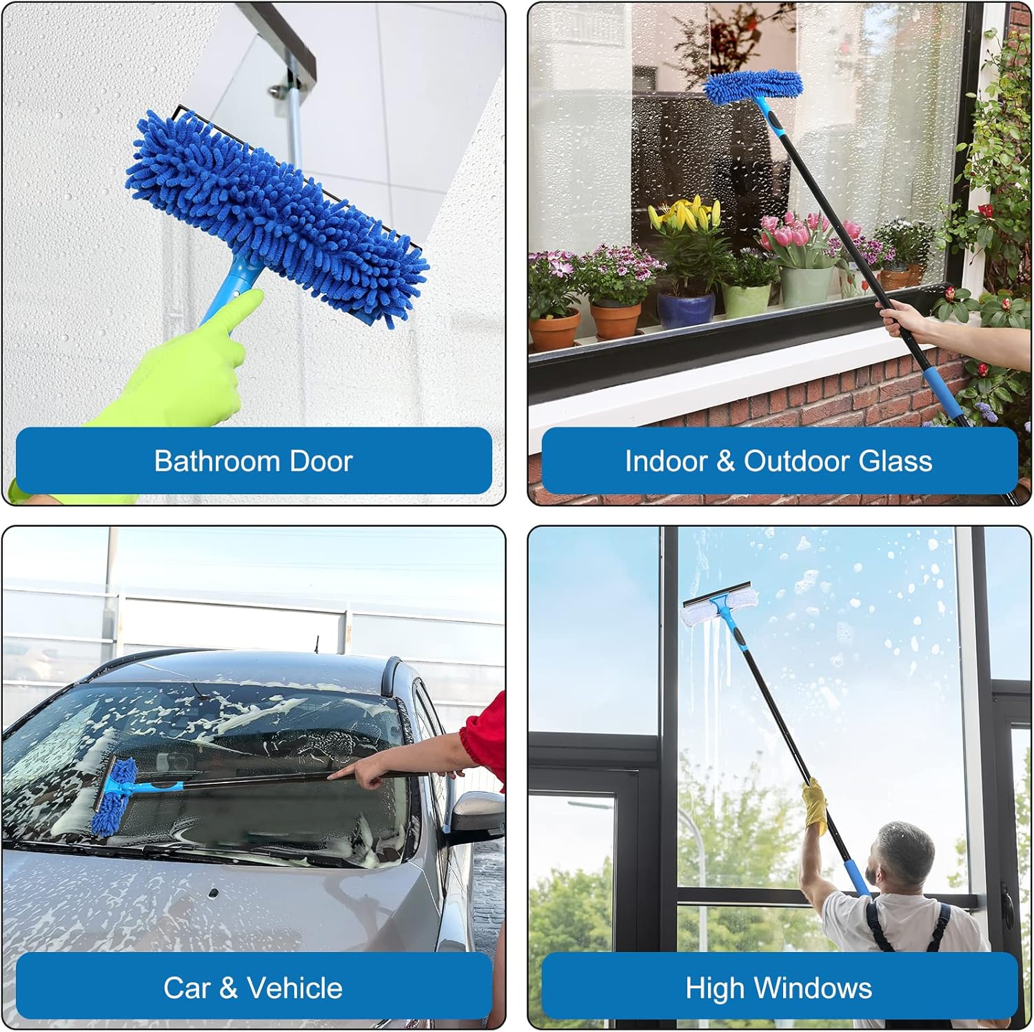 VITEVER Professional 69'' Window Squeegee Cleaner Tool with Extension Pole, 2-in-1 Squeegee for Window Cleaning Kit with Scrubber and Rotating Head, 1 Blade 2 Scrubber - Image 7