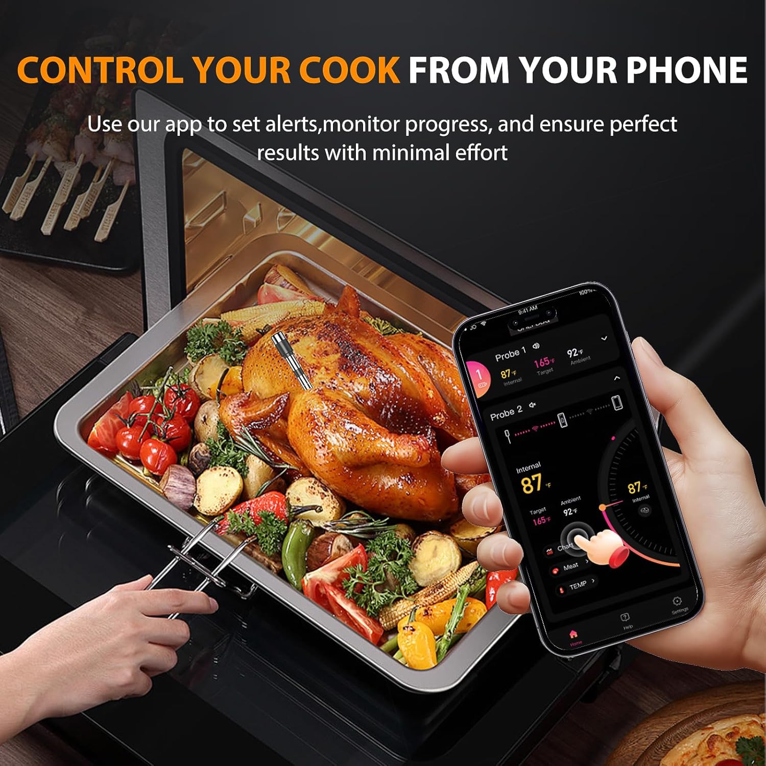 AI Smart Wireless Meat Thermometer, 10X Enhanced Signal and Stability, with High-Accuracy Sensors, Standalone Display Base, Instant Read LCD & App Control for Kitchen,BBQ,Oven,Grill,Air Fryer - Image 8