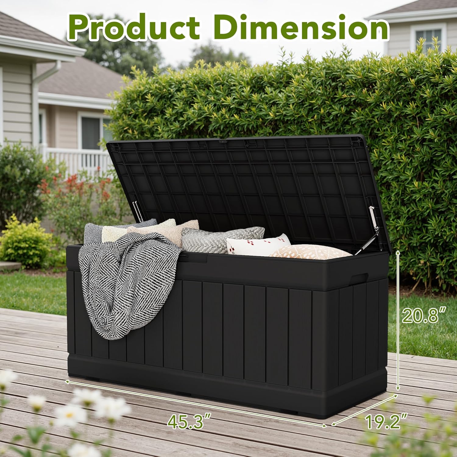 Devoko 78 Gallon Deck Box, Waterproof Resin Outdoor Storage Box for Outside and Patio, Outdoor Storage Bench Lockable for Patio Furniture, Garden Tools and Pool Supplies (Black, 78 Gallon) - Image 7