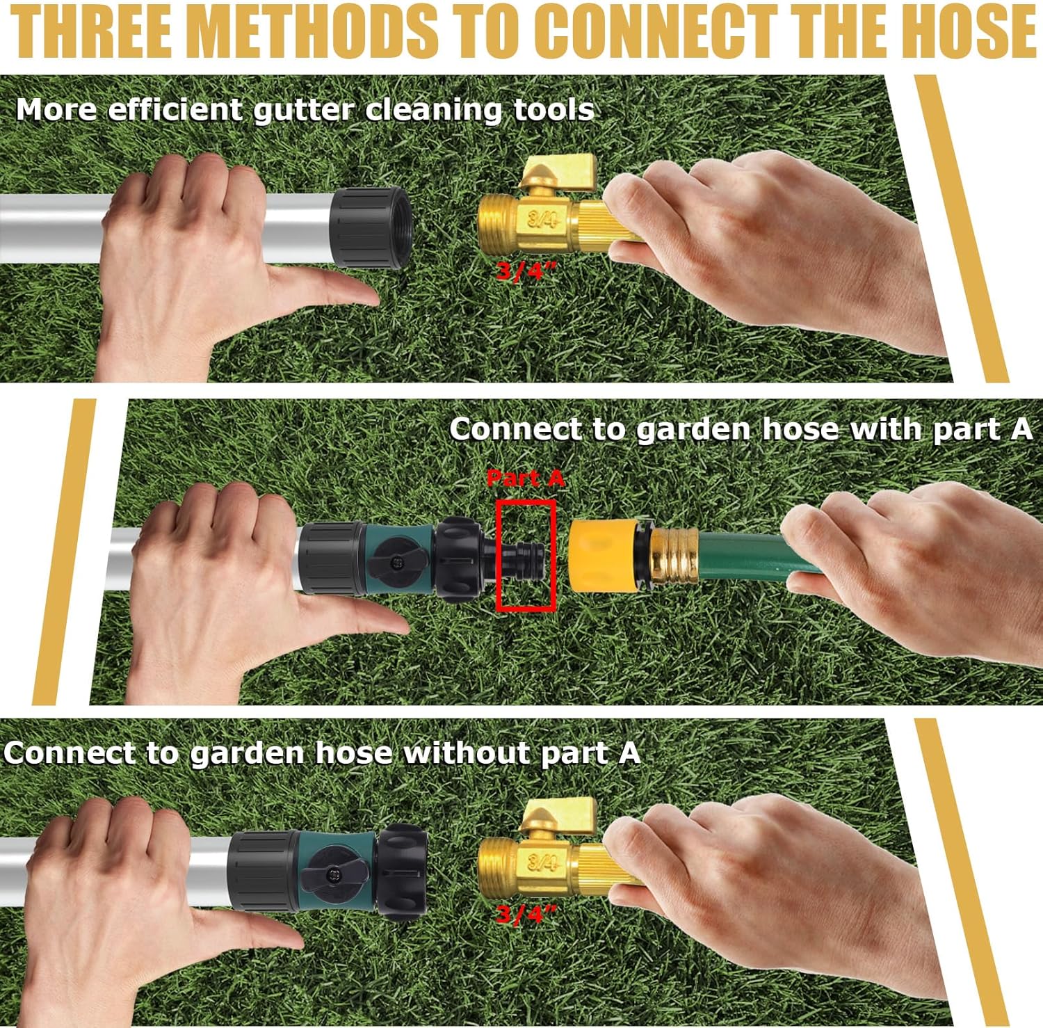 24ft Reach Gutter Cleaning Tools From The Ground, 16ft Telescopic Gutter Cleaner Tools, Rain Gutters Cleaning Tool With Garden Hose Attachment and Bendable Wand - Image 6