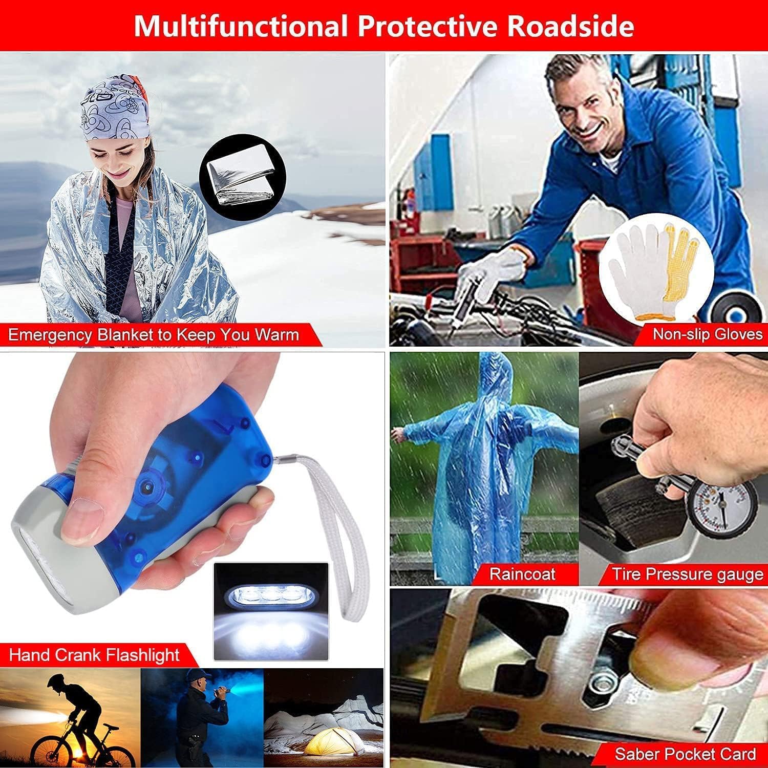 Car Emergency Roadside Tool Kit with Jumper Cable Shovel,Auto Truck Vehicle Assistant Safety Kit Bag for Men Women with First Aid Kit, Winter Basic Automobile Road Side Kit - Image 7