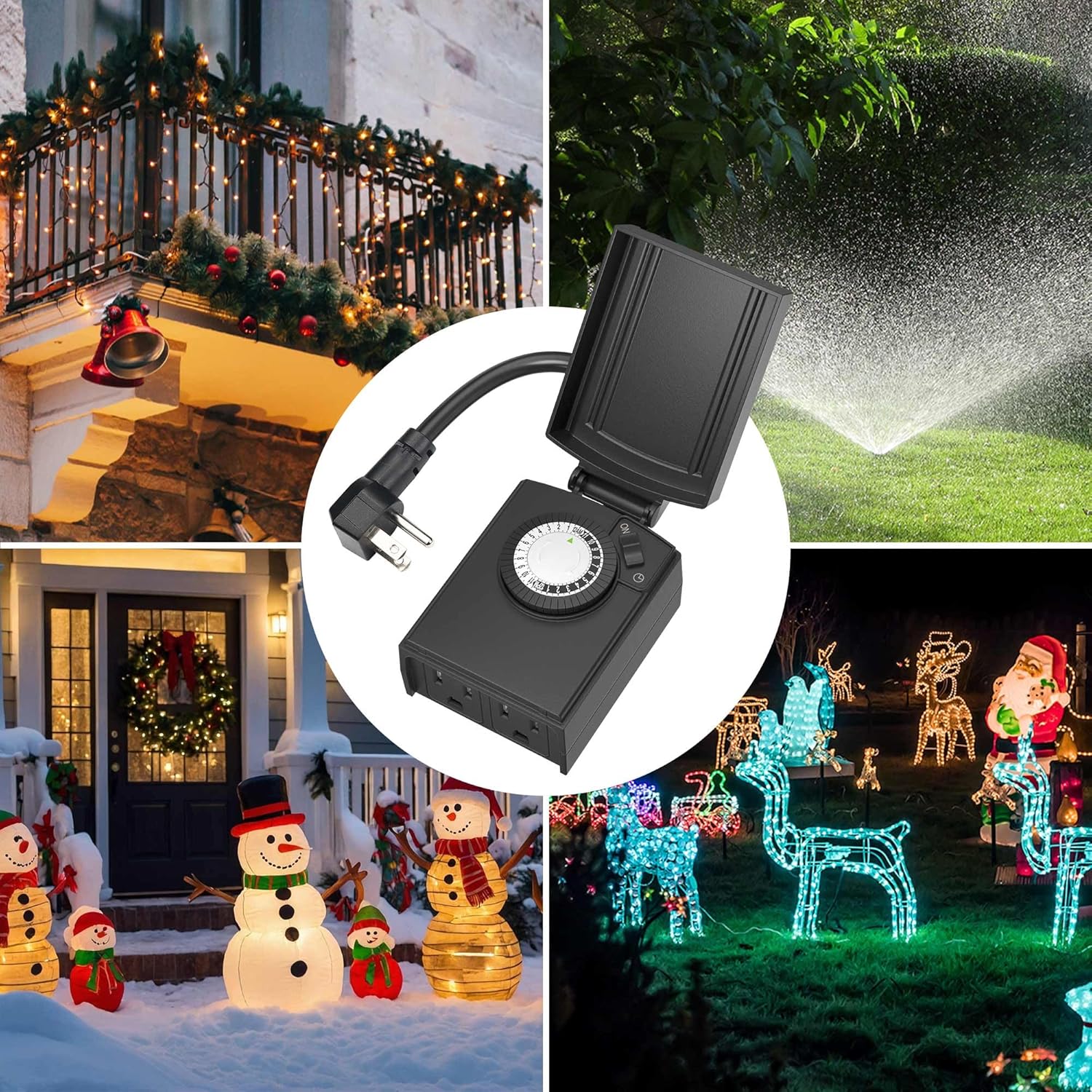 BN-LINK 24 Hour Heavy Duty Mechanical Timer, Outdoor Timer Outlet Waterproof with 30 Minutes Intervals, 2 Grounded Outlets for Christmas Lights Pool Pump,15A 1/2HP, ETL Listed - Image 8