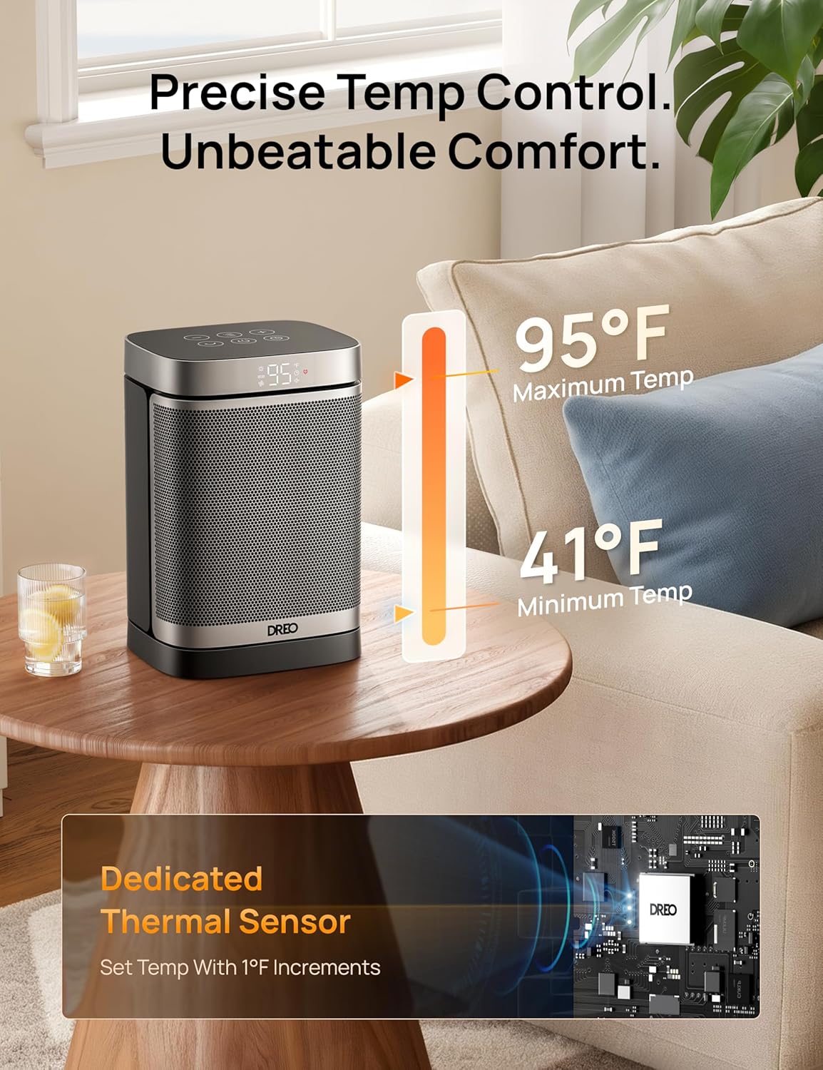 DREO Space Heater, 1500W Portable Electric Heaters for Indoor Use, PTC Ceramic Heater for Office with Remote, Thermostat, 70°Oscillation, 12H Timer, 5 Modes, Safe Quiet Room Heater for Bedroom - Image 6