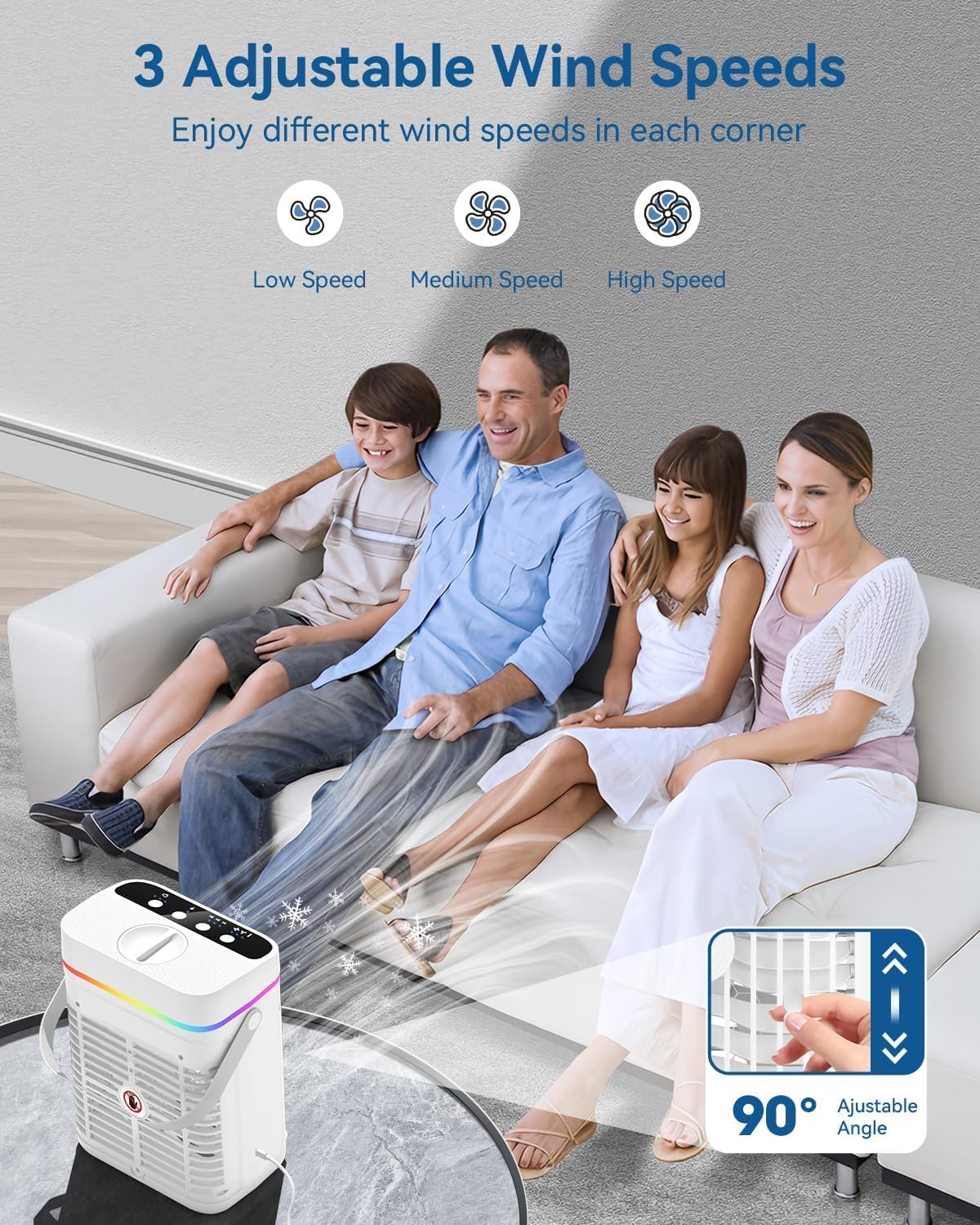 Portable Air Conditioners, 1250ml Mini Air Conditioner Portable Air Cooling Fan Air Cooler Fan with 3 Speeds & 1-3H Timer, Aire Acondicionado Portatil for Bedroom Room Office Desk - Image 3