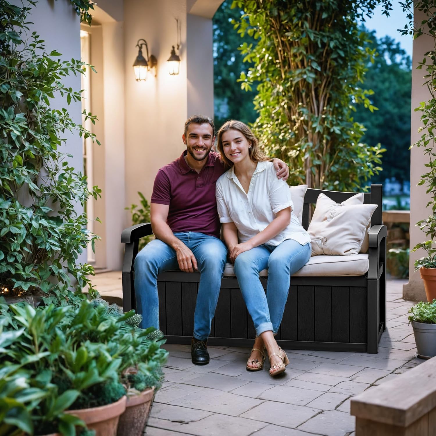 Devoko 80 Gallon Storage Bench Deck Box Lockable for Patio Furniture, Garden Decor and Outdoor Seating for Cushions, Garden Tools and Pool Supplies (Black) - Image 7