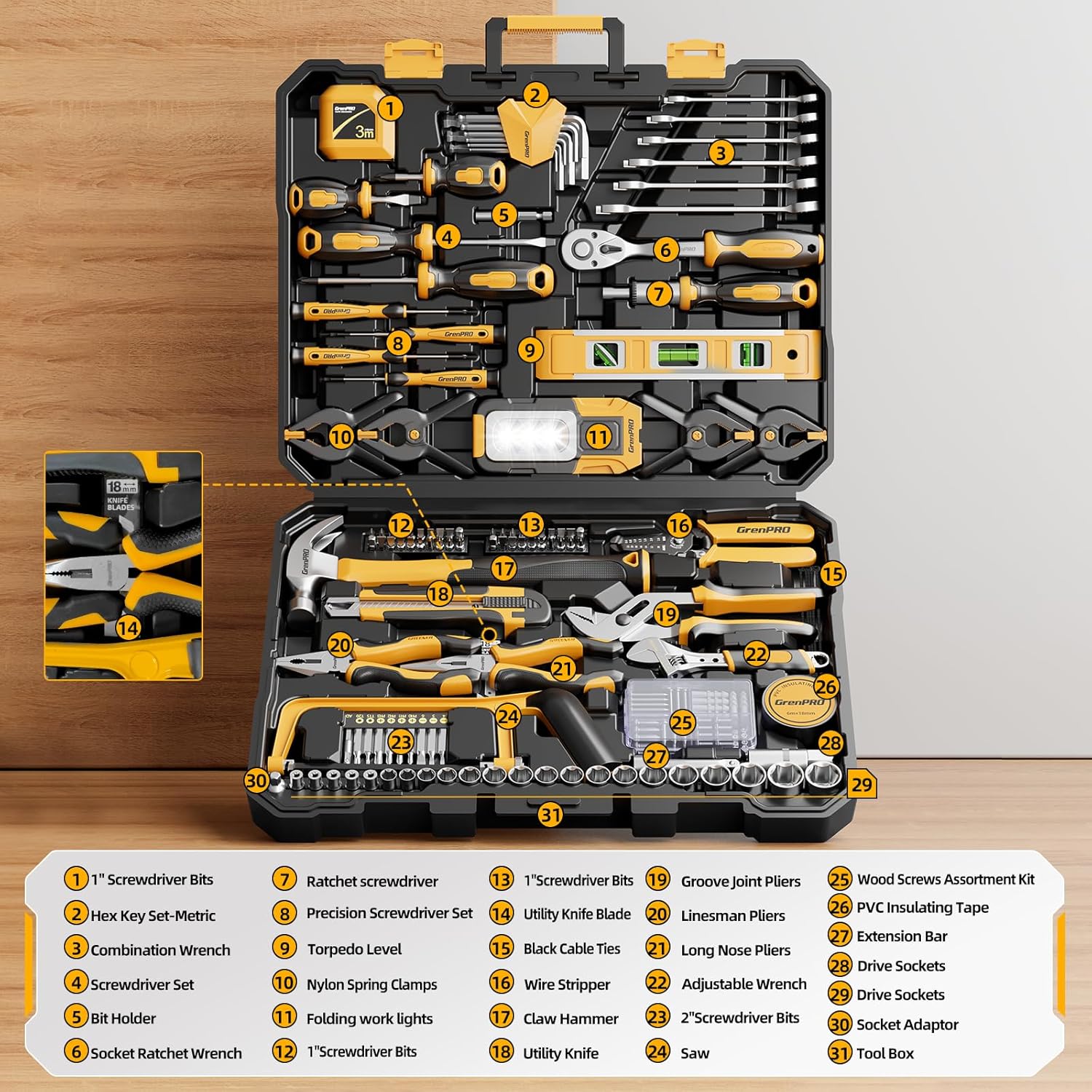 239PCS Tool Set Tool Kit For Home, Basic Household Automotive Motorcycle Car Tool Kits, Portable Plastic Mechanics Tools Boxes Sets With Organizers And Storage Case For Men Women All Purpose - Image 2