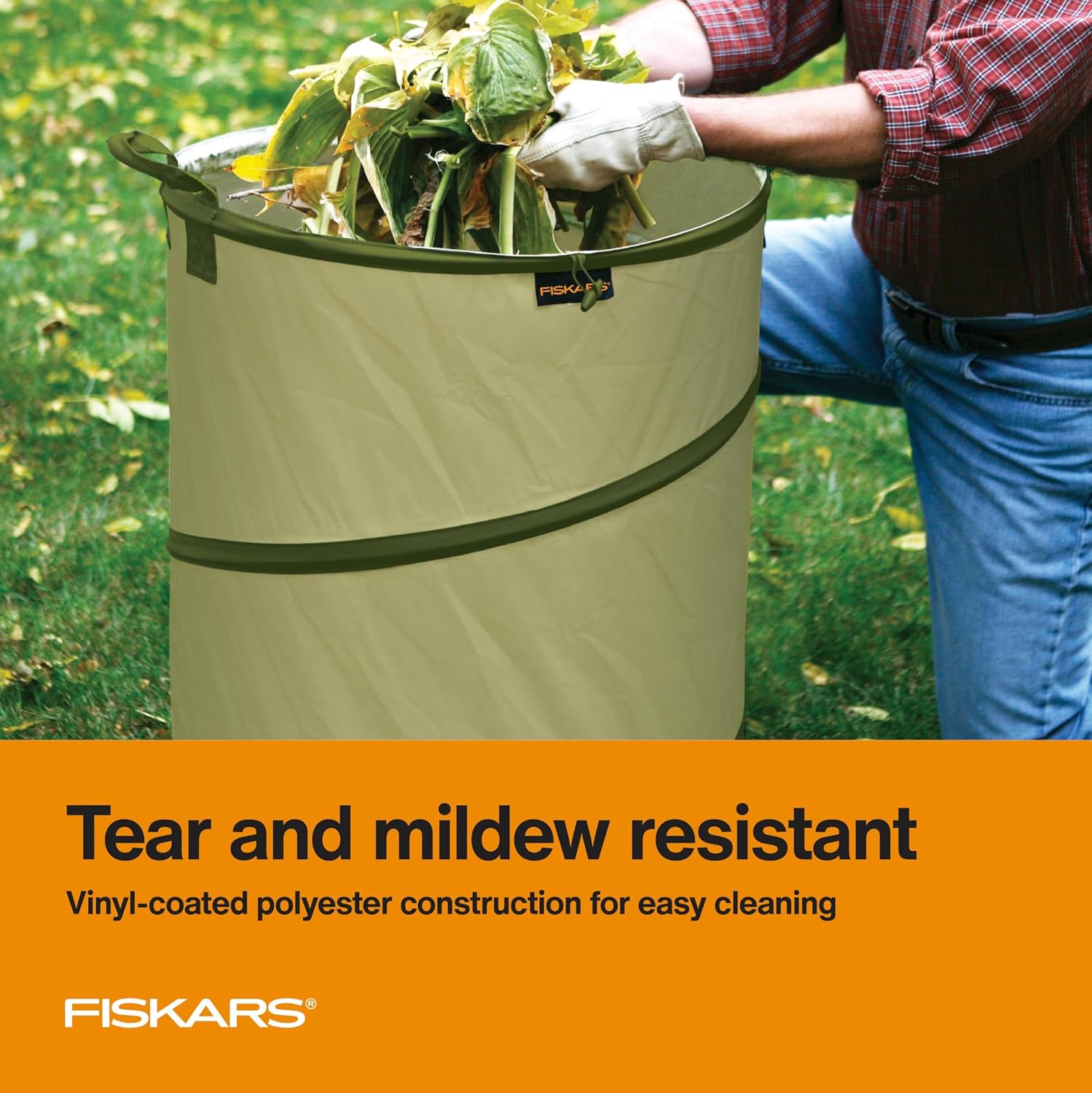 Fiskars Kangaroo Collapsible Spring Up Garden Bag for Yard Waste, Grass, Branches & Weeds, Tear & Mildew Resistant Vinyl-Coated Polyester, Folds Flat to 3 Inches for Space-Saving Storage, 30 Gallon - Image 3