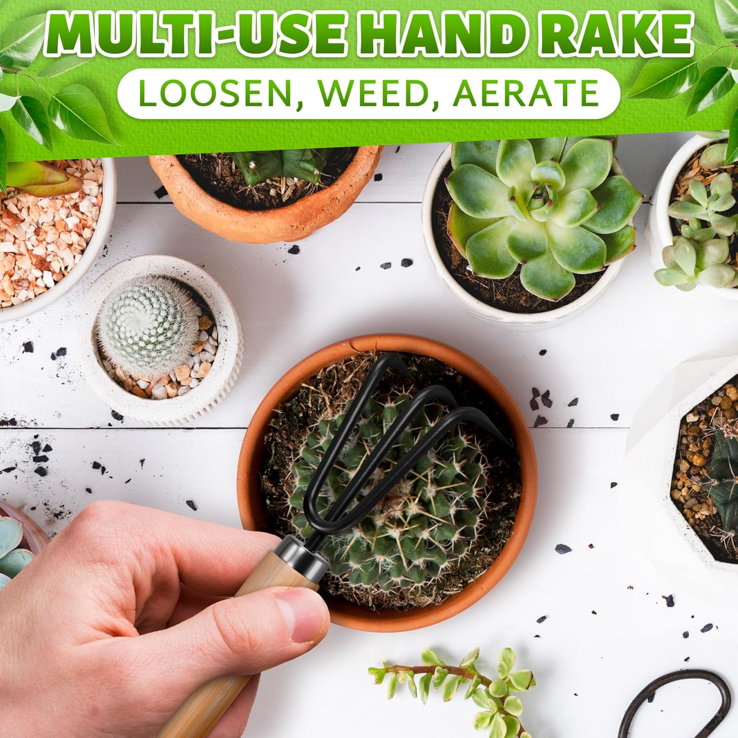 Small Garden Tools - 3 Pcs Mini Garden Tools Set with Small Trowel, Mini Shovel & Hand Rake Made of Rust-Resistant Iron & Solid Wood - Indoor Gardening Tools Set for Succulent, Bonsai & Pot Plants - Image 8