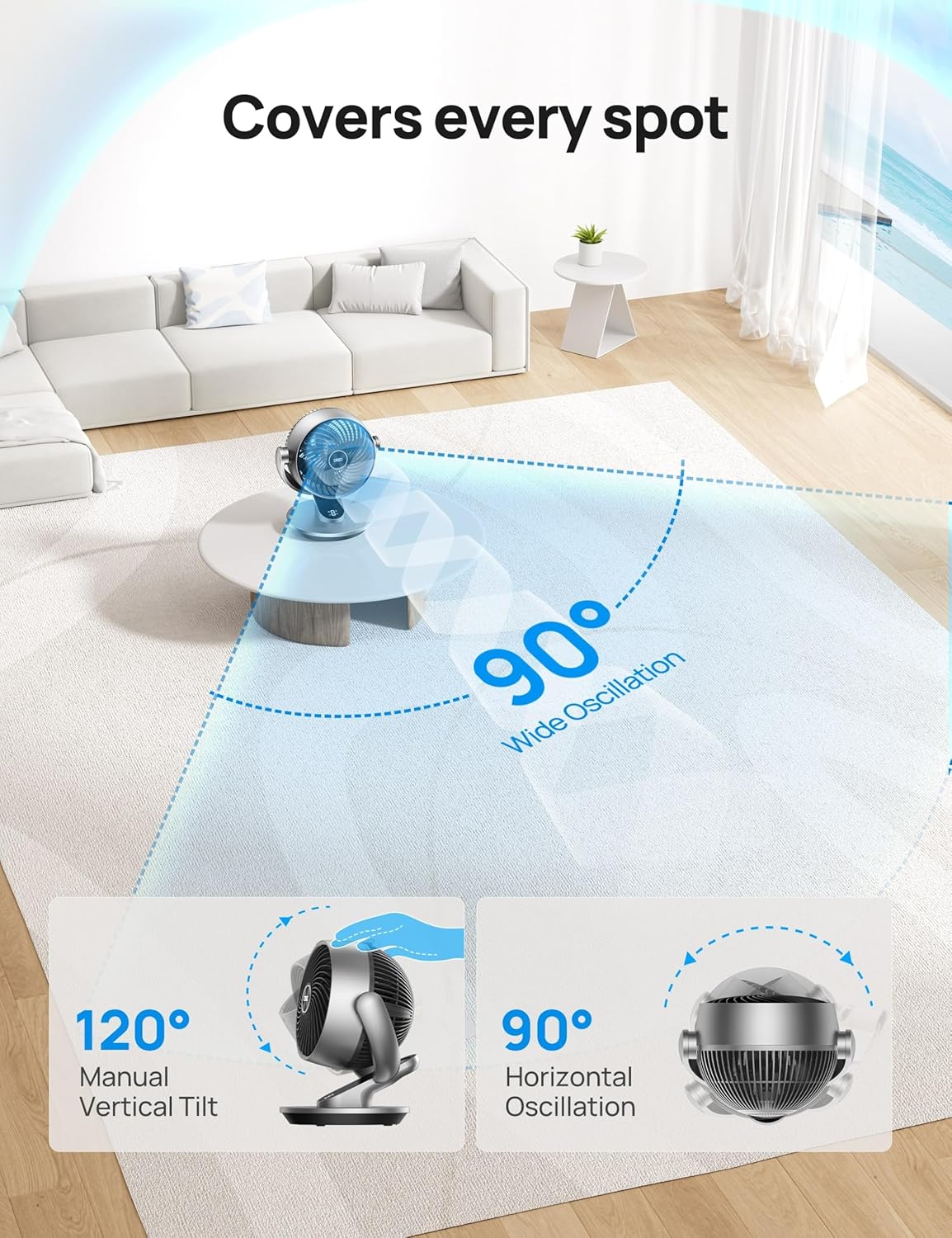 Dreo Smart Fan for Bedroom,120° Vertical and 90° Oscillating Fan with Remote/Voice, 13 Inch Height Quiet Air Circulator for Whole Room, 70 ft, 4 Speeds, 5 Modes, 12H Timer, Desk Fans for Home, Office - Image 4