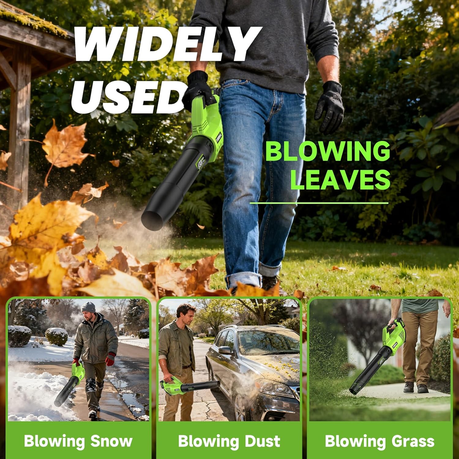 Leaf Blower Cordless, 650CFM Electric Leaf Blowers with 2 x 5.2Ah Batteries and Charger, 3 Speed Modes, 1 x Adjustable Shoulder Strap, Powerful Blowers for Lawn Care, Patio, Dust, Blowing Leaves - Image 7
