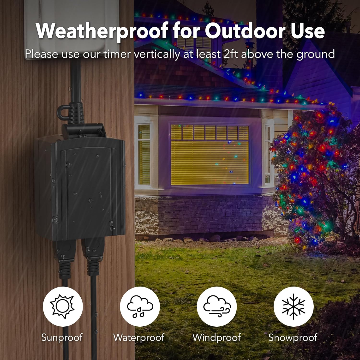 BN-LINK 24 Hour Heavy Duty Mechanical Timer, Outdoor Timer Outlet Waterproof with 30 Minutes Intervals, 2 Grounded Outlets for Christmas Lights Pool Pump,15A 1/2HP, ETL Listed - Image 5