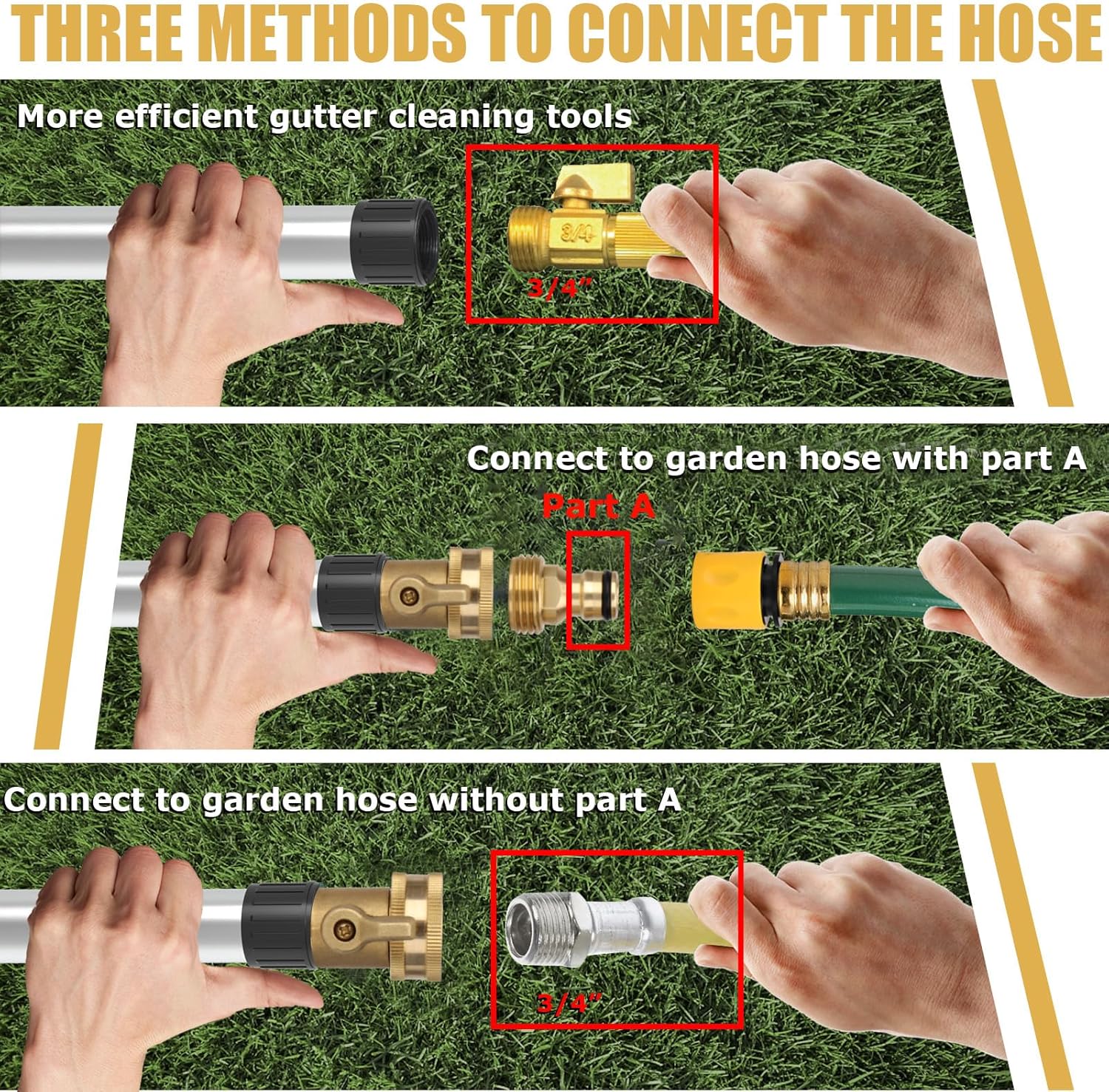 16ft (24ft Reach) Gutter Cleaning Tools from The Ground, Telescoping Rain Gutter Cleaner Tool, Gutters Cleaning Wand, Gutters Cleaning Hose Attachment & Connection Adapter - Image 7