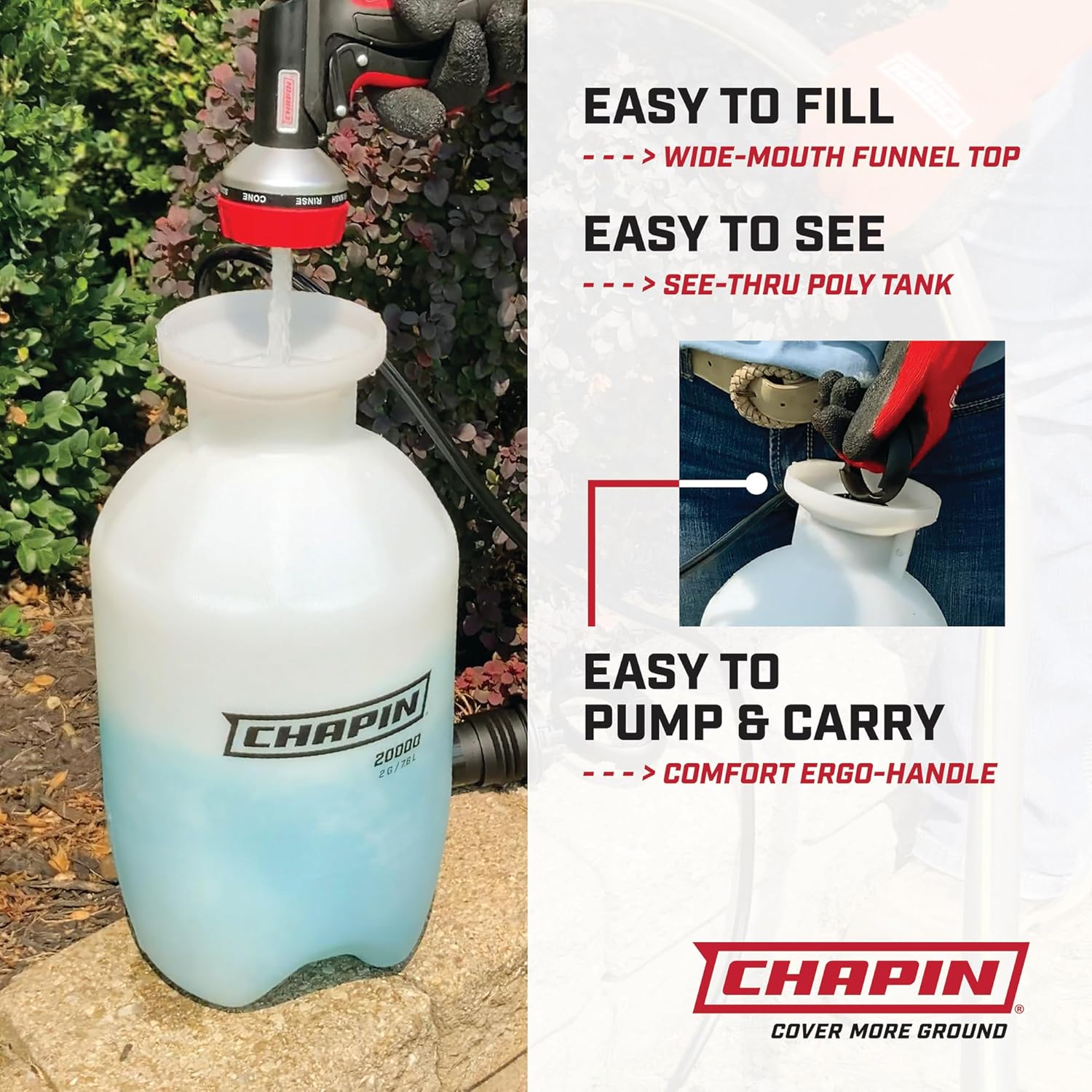 Chapin USA 20004 Pump Sprayer, 1 Gallon, Lawn and Garden, Hand Pressurized, Anti-Clog Filter, Adjustable Spray Nozzle, Spraying Plants, Watering, Weeds, Fertilizer and Pests, Translucent - Image 2