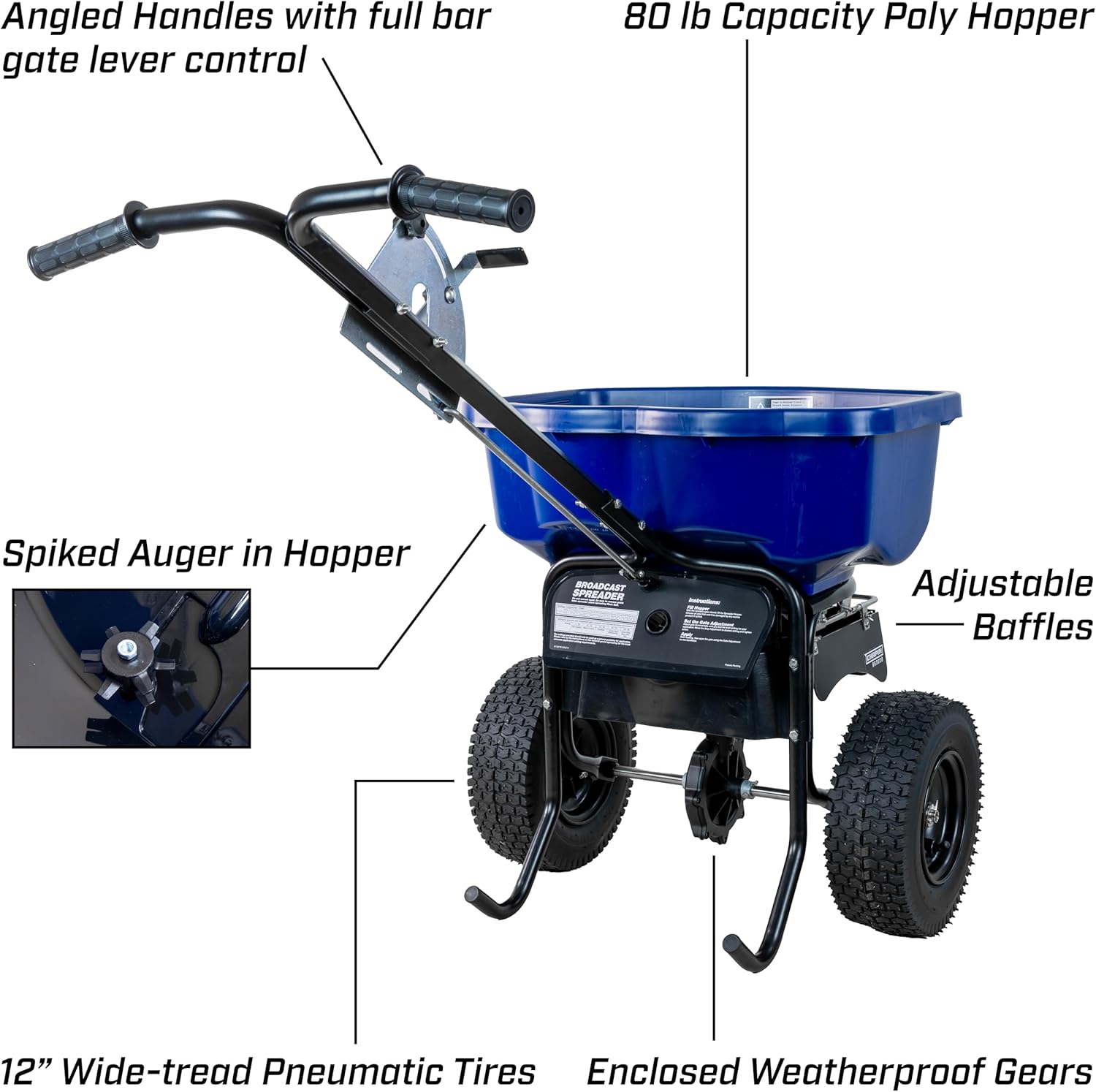Chapin 88300B Spreader, Salt, Ice Melt, Contractor, SaltPro, Walk Behind, Spiked Auger, Adjustable Baffles, 12" Tires, Lever Control, Enclosed Gears, Weather-Resistant, Rain Cover, 80Lbs - Image 3