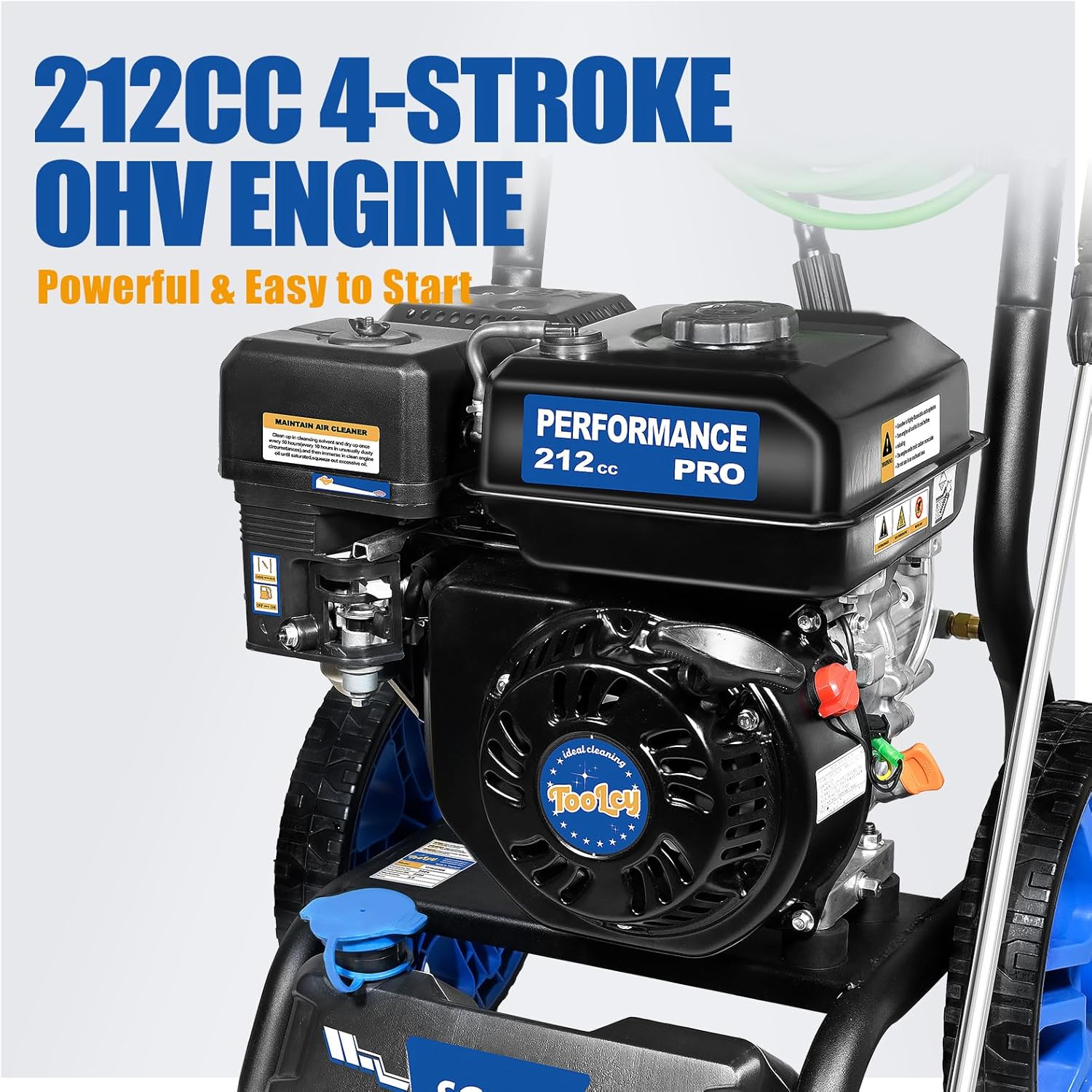 TOOLCY 3400 PSI Gas Pressure Washer, 2.8 GPM Gas Powered Power Washer with Soap Tank, Reinforced Pump & 212cc OHV Engine, 35 FT Pressure Hose, Quick Connect Swivel Pressure Gun, 5 Nozzles for Homes - Image 3