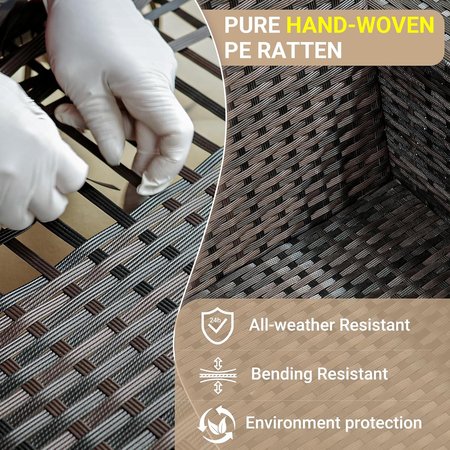 Jing's Villa 6-Piece Patio Furniture Set, All-Weather Outdoor Wicker Sectional Sofa with Cushions, Glass Table & Left and Right Armrest, Rattan Conversation Seating for Porch, Garden, Backyard,Beige - Image 3