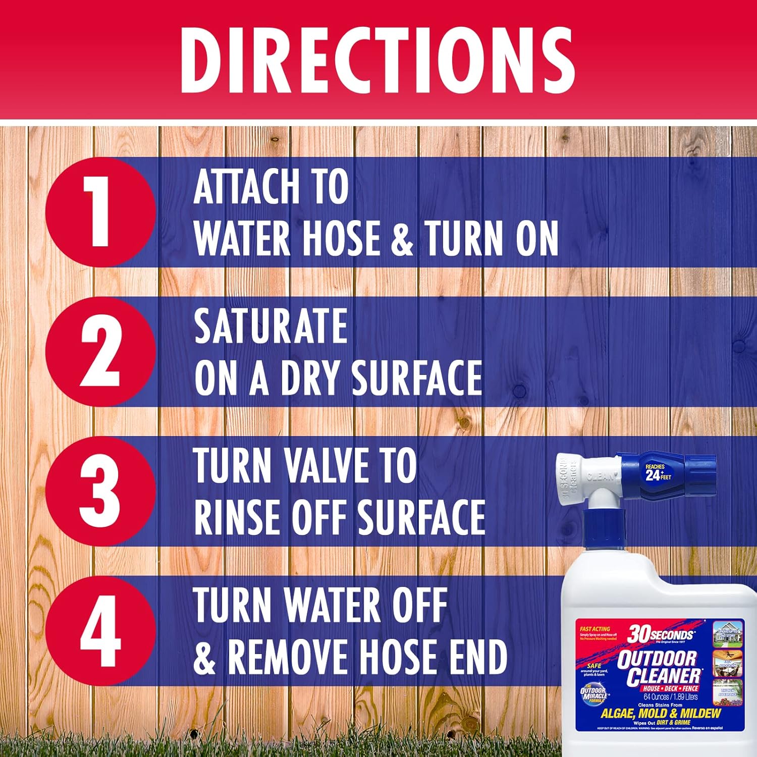 30 SECONDS Outdoor Cleaner 2 Pack with Hose End Sprayer - Cleans Stains from Algae, Mold and Mildew on Vinyl Siding, Deck, Patio, Brick and More - Image 4