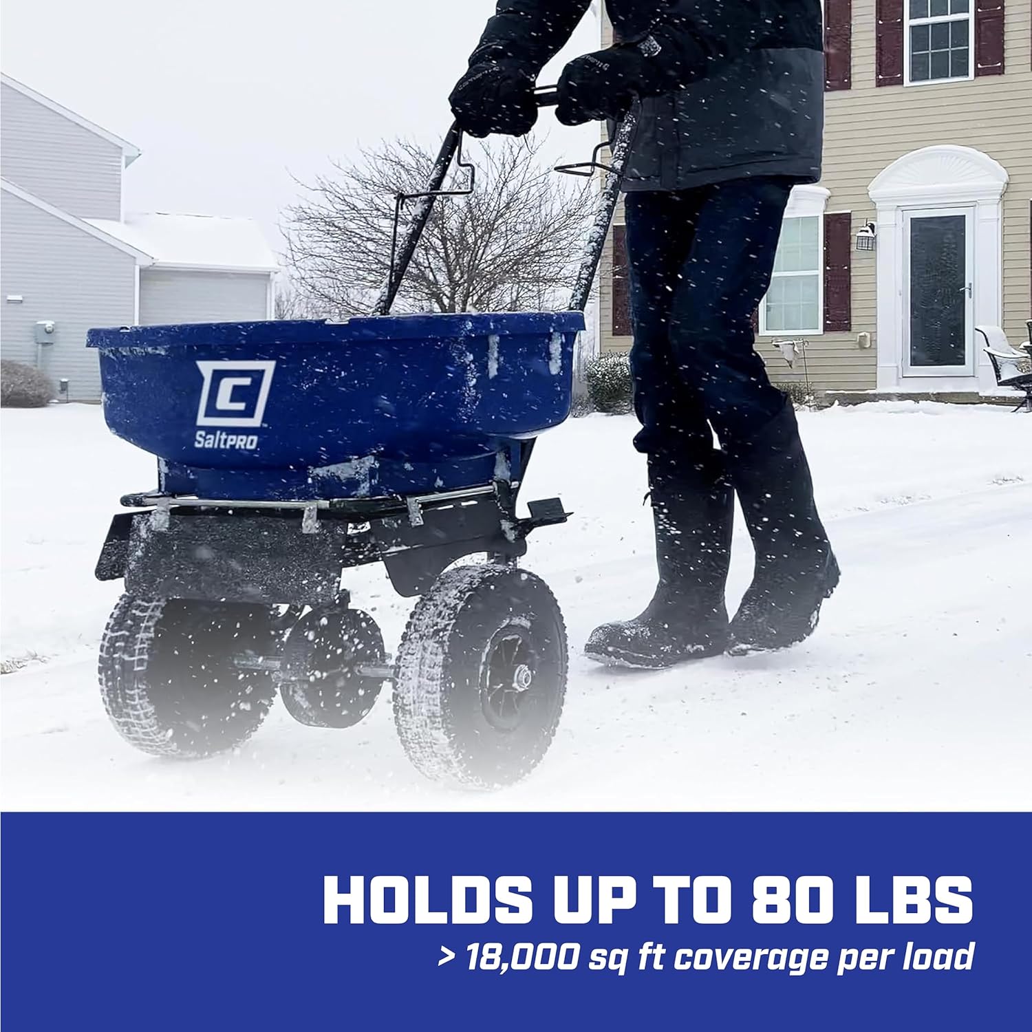Chapin 88300B Spreader, Salt, Ice Melt, Contractor, SaltPro, Walk Behind, Spiked Auger, Adjustable Baffles, 12" Tires, Lever Control, Enclosed Gears, Weather-Resistant, Rain Cover, 80Lbs - Image 2