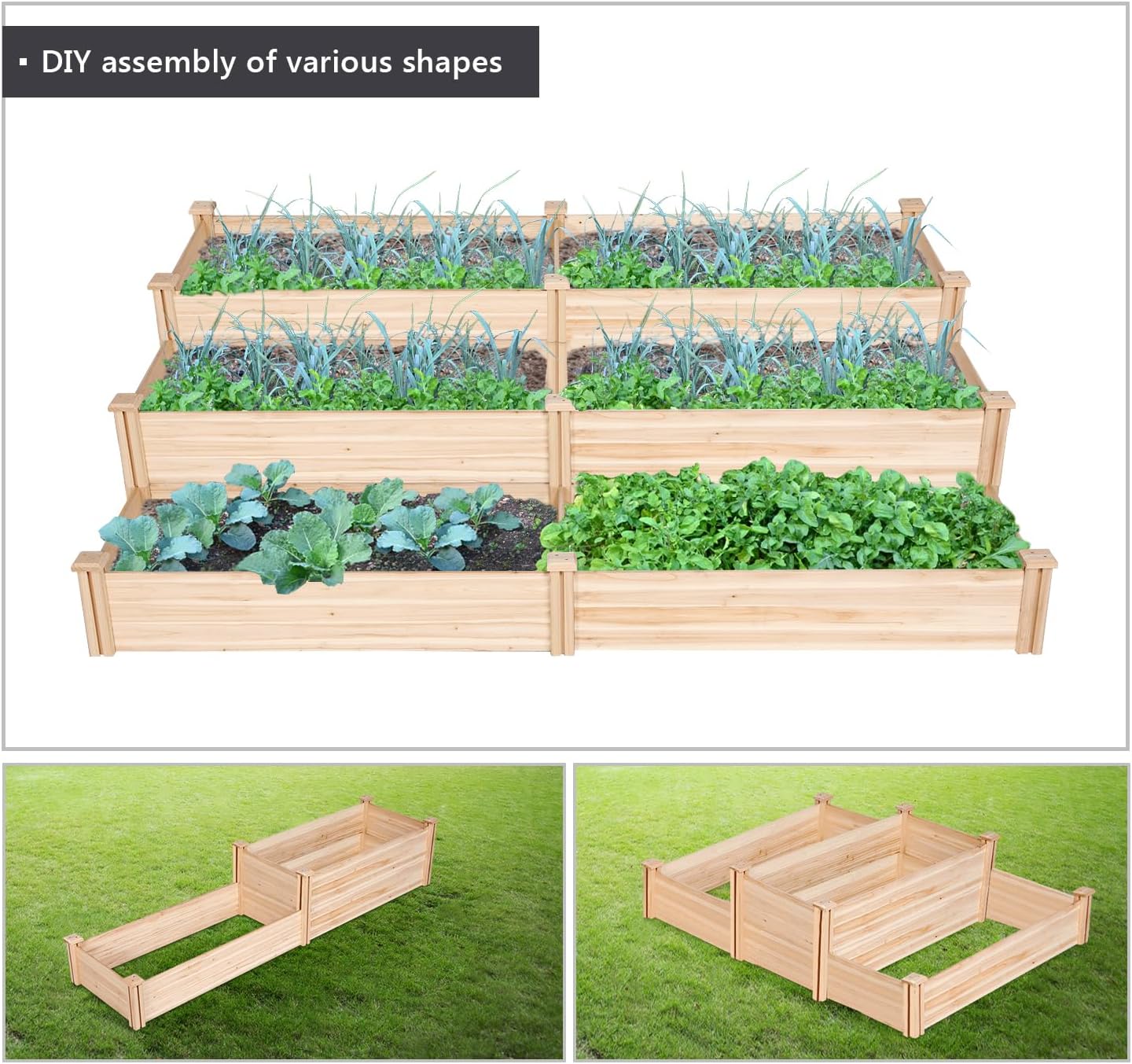 Yaheetech 8×2ft Wooden Horticulture Raised Garden Bed Divisible Elevated Planting Planter Box for Flowers/Vegetables/Herbs in Backyard/Patio Outdoor, Natural Wood, 95 x 25 x 11in - Image 4