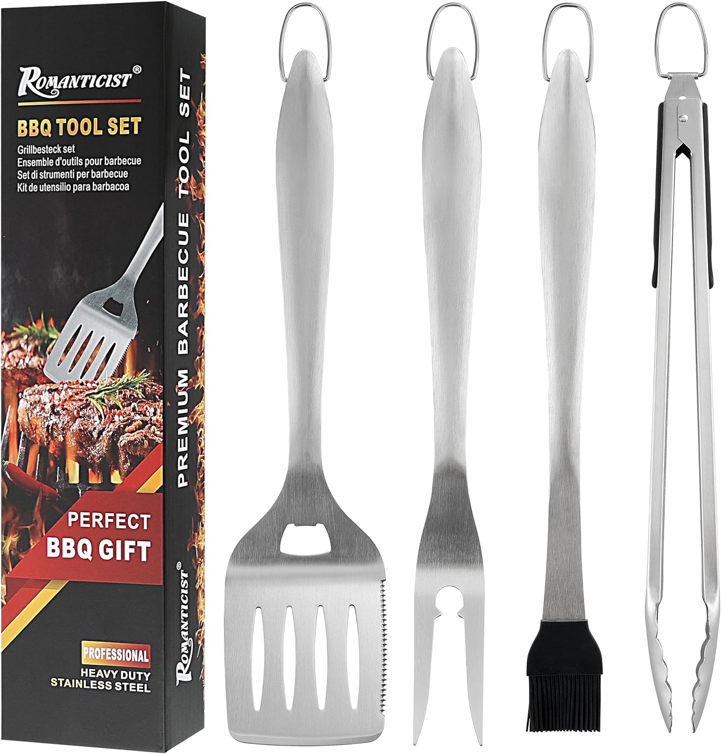 ROMANTICIST 4pcs Heavy Duty Grill Accessories for Top Chef - Professional Grill Tool Set & Basic BBQ Tools for Backyard Restaurant Outdoor Kitchen - Deluxe Grill Gift for Dad on Father’s Day Christmas