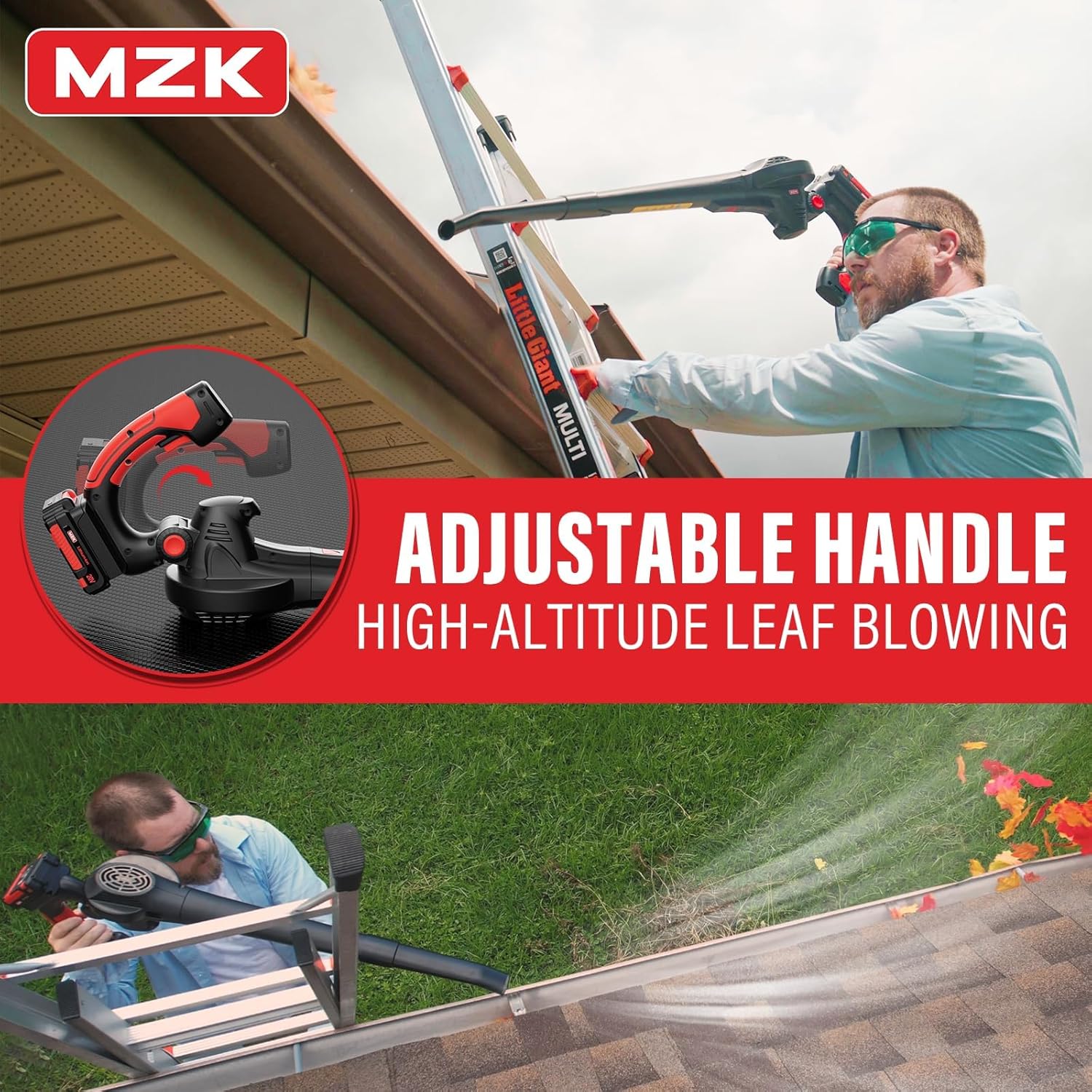 MZK Cordless Leaf Blower,20V Battery Powered Electric Blower for Lawn Care, Electric Lightweight Leaf Blower for Blowing Leaves, Patio Cleaning and Dust(2 * 2Ah Battery & Charger Included),LF40D13 - Image 6