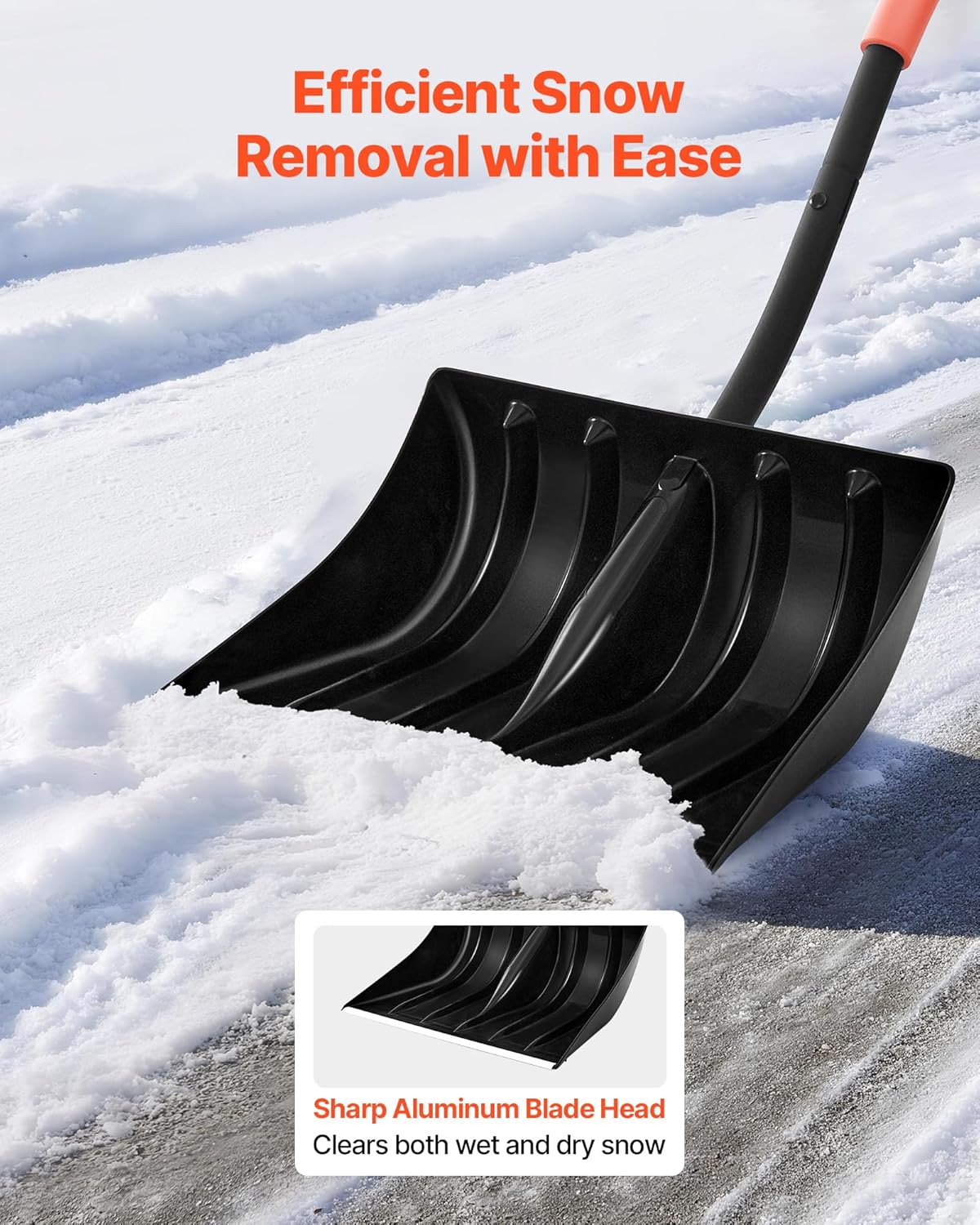 VEVOR Snow Shovel for Driveway, 17 in Wide Plastic Snow Shovel with D-Shaped Handles & Aluminum Blade, Large Capacity Snowplow Shovels, Lightweight Snows Removal Tool for Garden Car Camping - Image 2