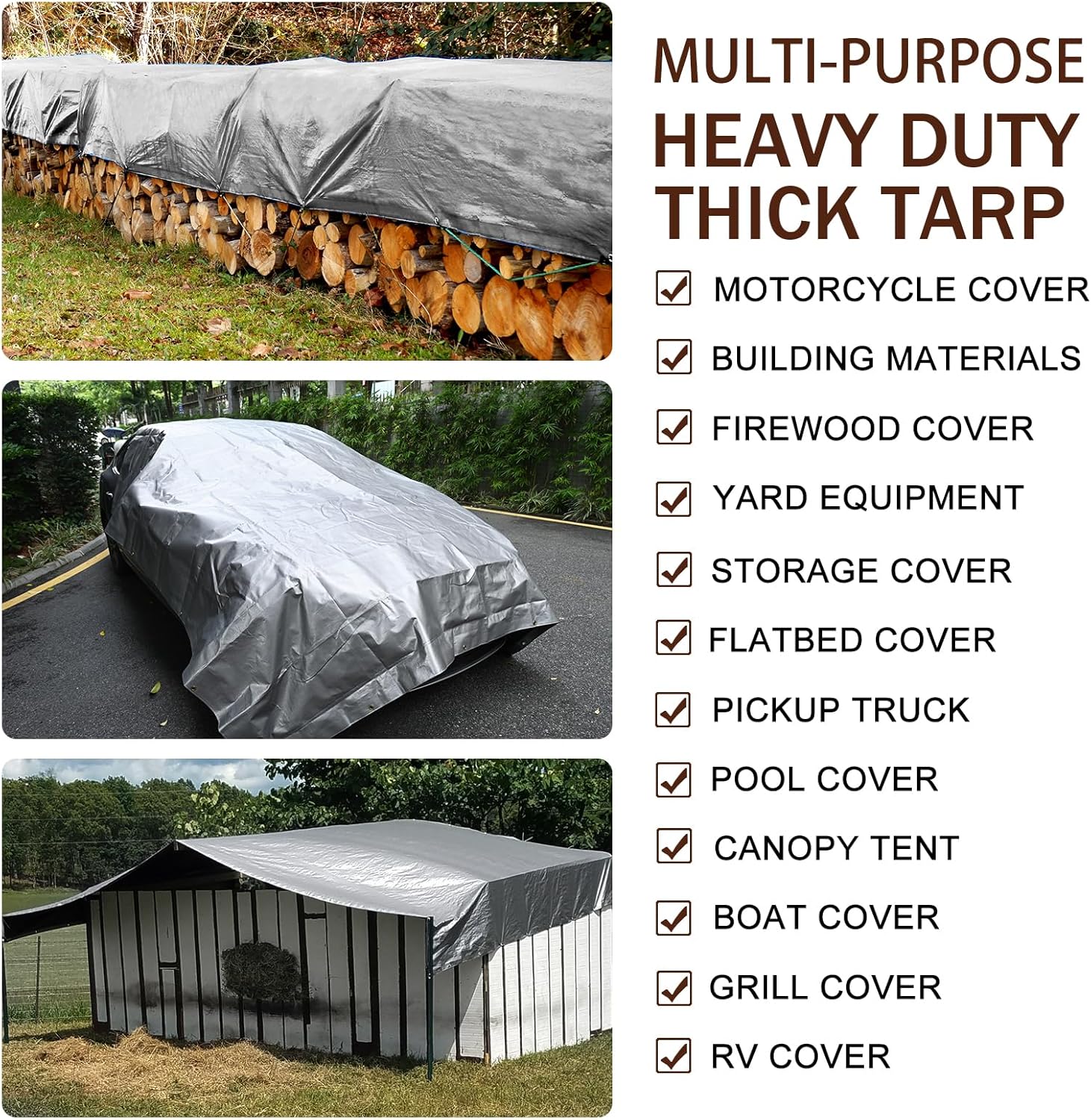 Sunvigor Tarp Waterproof 10x20Ft, Heavy Duty Tarp Cover Extra Thick 14 Mil Tear and UV Resistant, Outdoor Tarps with Grommets and Reinforced Edges for Roof, Camping, Patio, Pool, Boat - Image 8