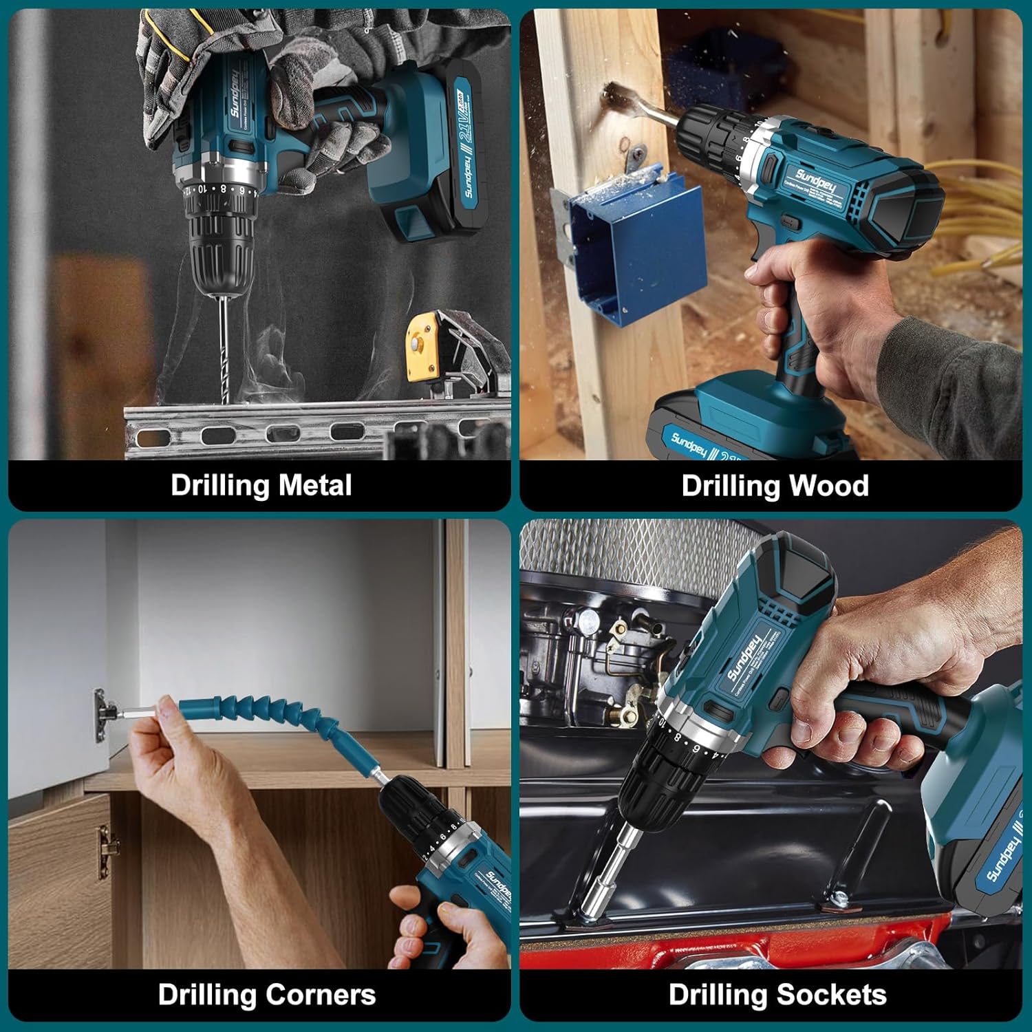 Tool Kit with 21V Cordless Drill - Sundpey 255-PCs Portable Complete General Basic Home and Auto Repair Tool Set with Drawer for Handyman & Diyer & Homeowner - Power Drill with 2 x 2.0Ah Batteries - Image 6