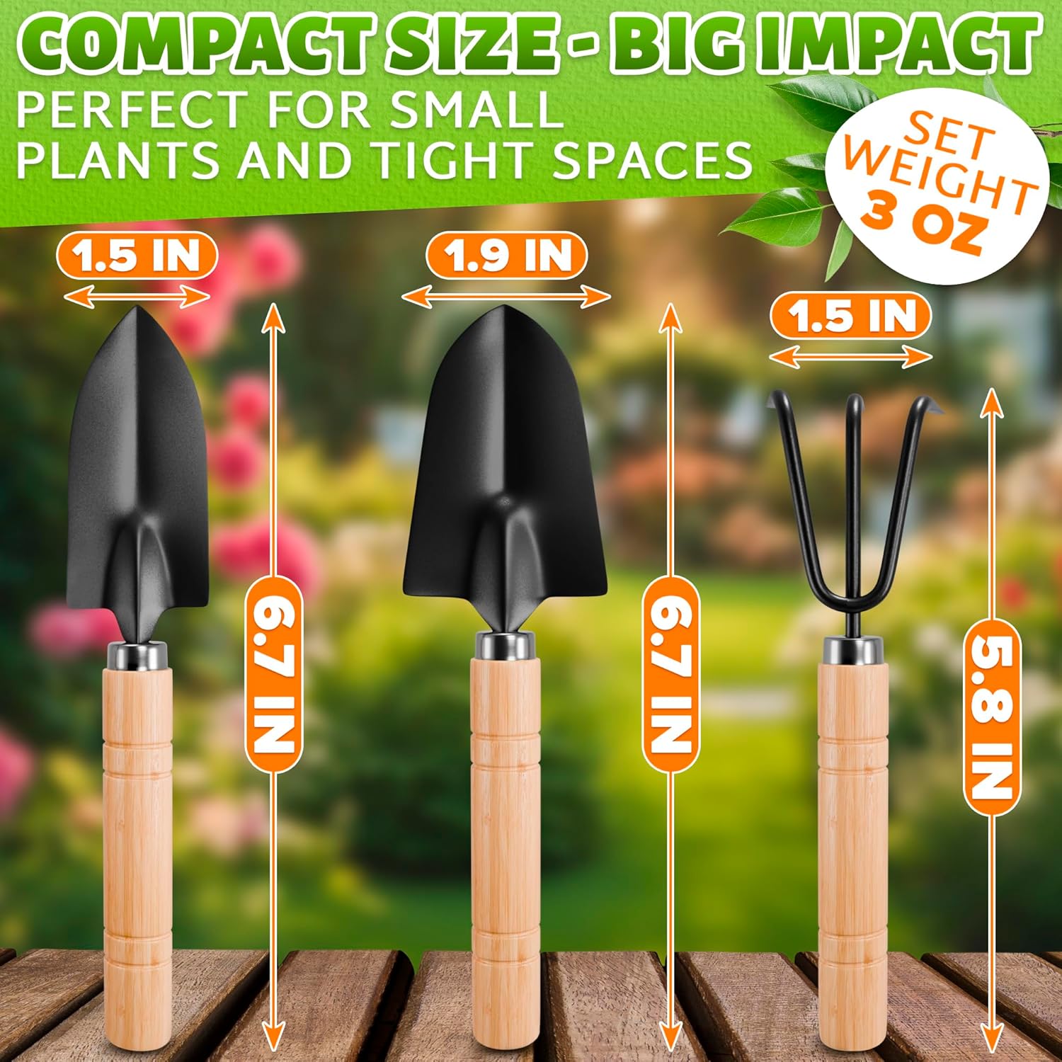 Small Garden Tools - 3 Pcs Mini Garden Tools Set with Small Trowel, Mini Shovel & Hand Rake Made of Rust-Resistant Iron & Solid Wood - Indoor Gardening Tools Set for Succulent, Bonsai & Pot Plants - Image 2