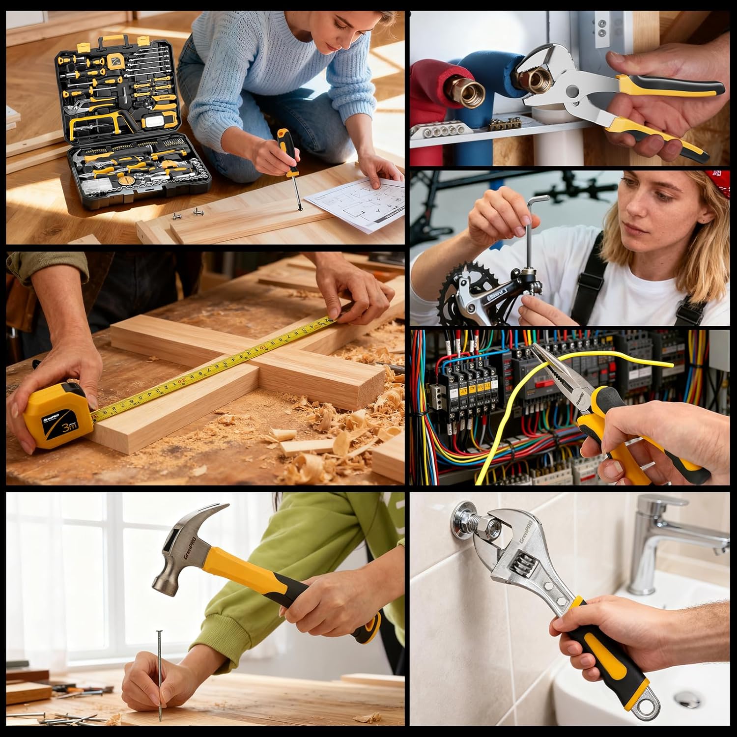 218 Piece Tool Kit for Home, Tool Box with General Household Hand Tools Set, Herramientas with Screwdrivers, Wrenches, Hammer, Bow Saw, Folding Work Lamp, Electric Pen and Other Basic Tool Kit - Image 5