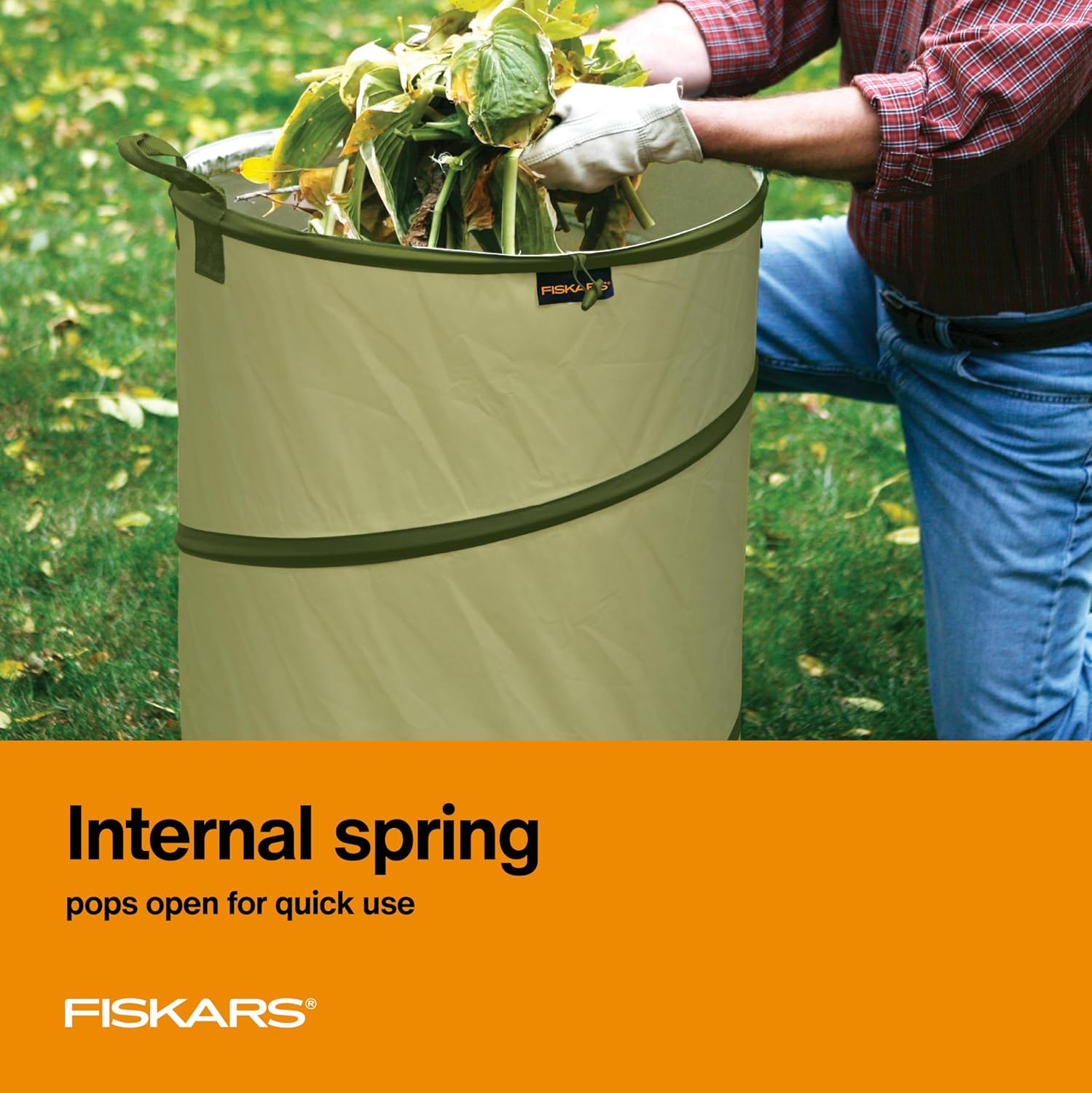Fiskars Kangaroo Collapsible Spring Up Garden Bag for Yard Waste, Grass, Branches & Weeds, Tear & Mildew Resistant Vinyl-Coated Polyester, Folds Flat to 3 Inches for Space-Saving Storage, 30 Gallon - Image 8