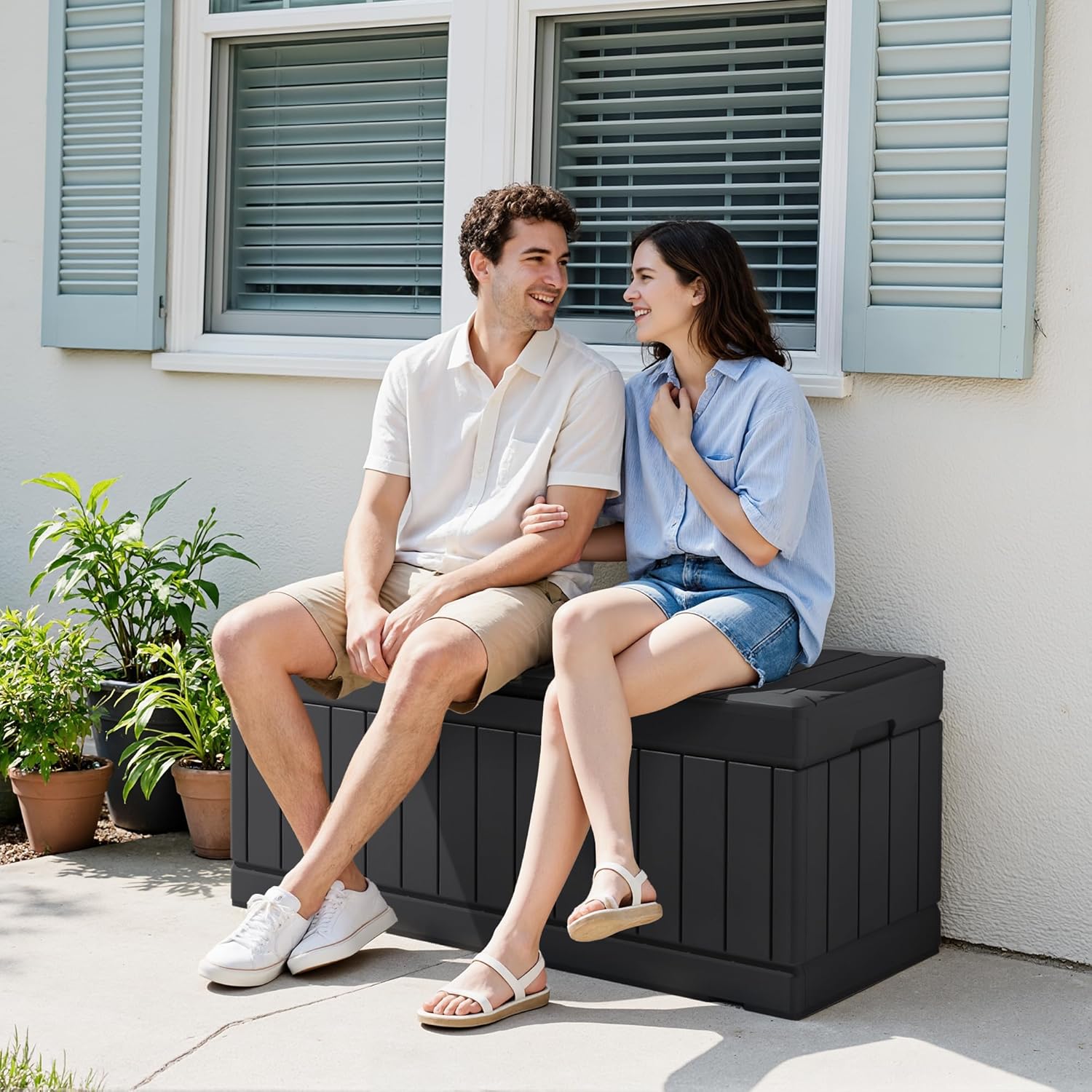 Devoko 78 Gallon Deck Box, Waterproof Resin Outdoor Storage Box for Outside and Patio, Outdoor Storage Bench Lockable for Patio Furniture, Garden Tools and Pool Supplies (Black, 78 Gallon) - Image 3