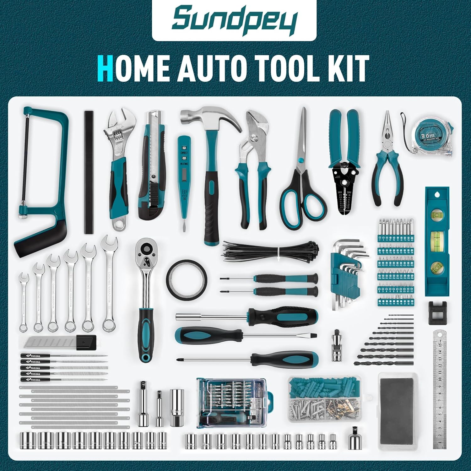 Sundpey 379-PCs Home Tool Kit - Portable Complete Household and Auto Repair Tool Set - Hand General Basic Tool Box Storage Case with Drawer - Full Basic Toolkit for Handyman & Diyer & Homeowner - Image 2
