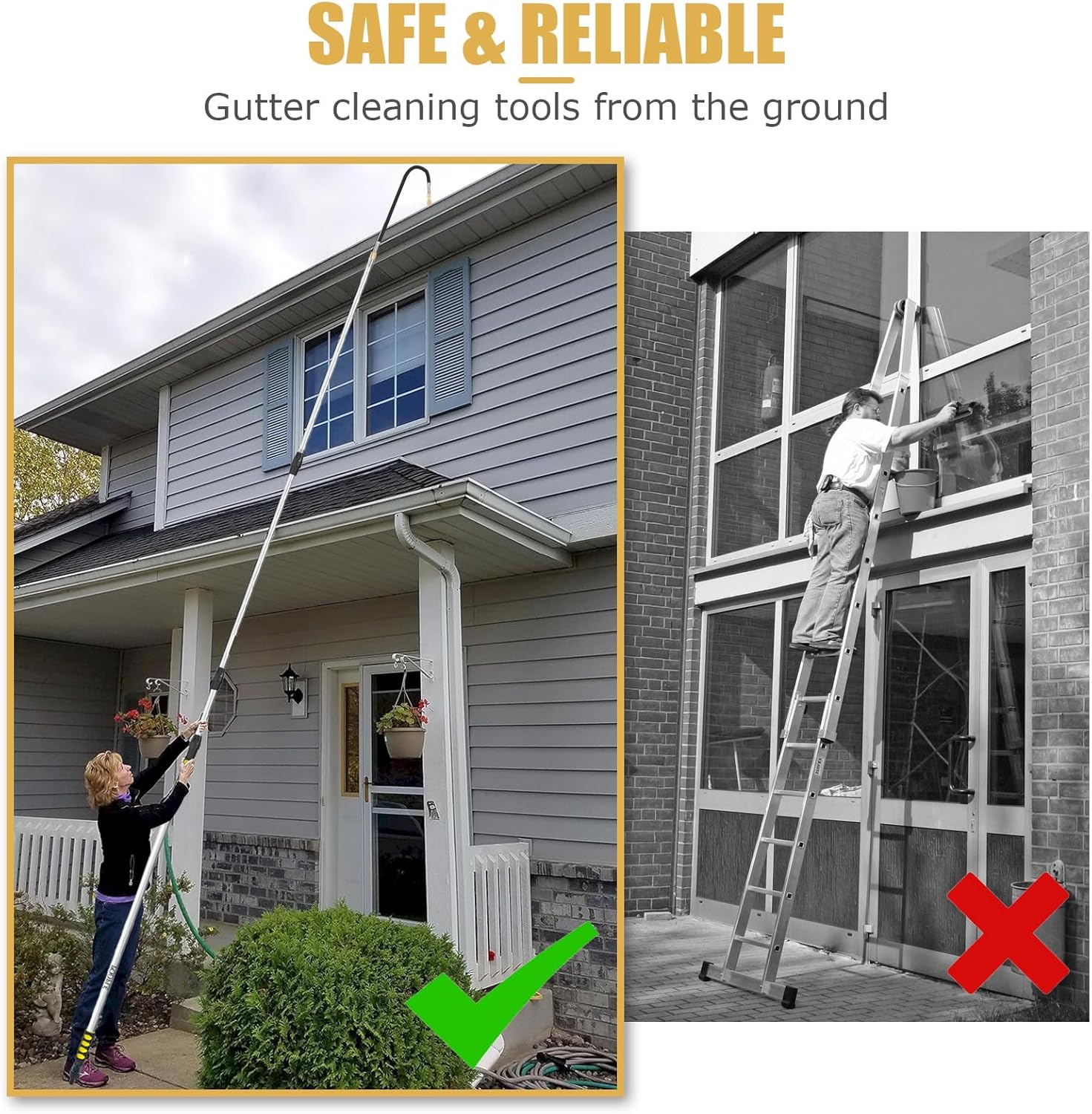 24ft Reach Gutter Cleaning Tools From The Ground, 16ft Telescopic Gutter Cleaner Tools, Rain Gutters Cleaning Tool With Garden Hose Attachment and Bendable Wand - Image 7