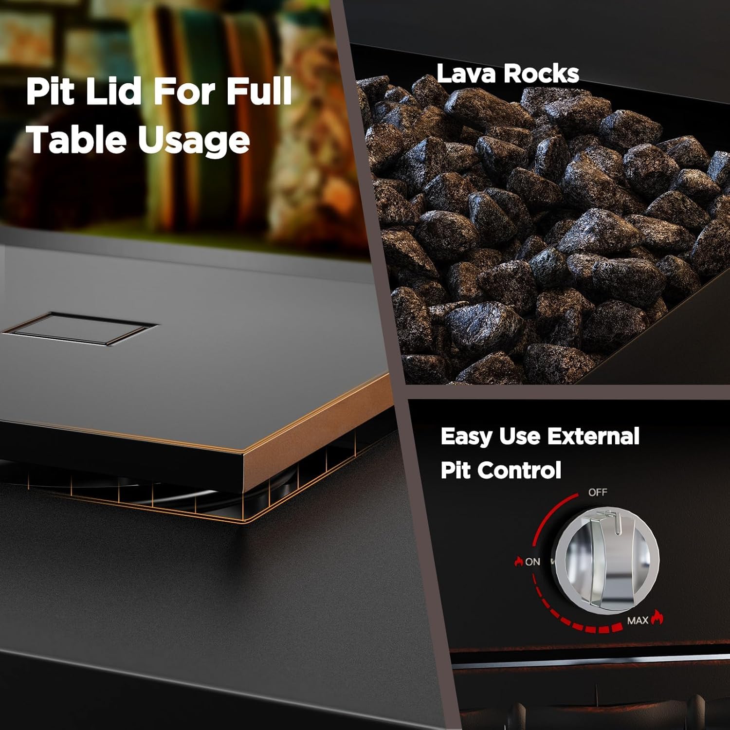 Ciays 28 Inch Propane Fire Pit CSA-Listed Outdoor Fire Pit Table, 50,000 BTU Steel Gas Fire Pits with Lid and Lava Rock, Add Warmth and Ambience to Parties On Patio Deck Garden,Black,CIFPT3-N1 - Image 4