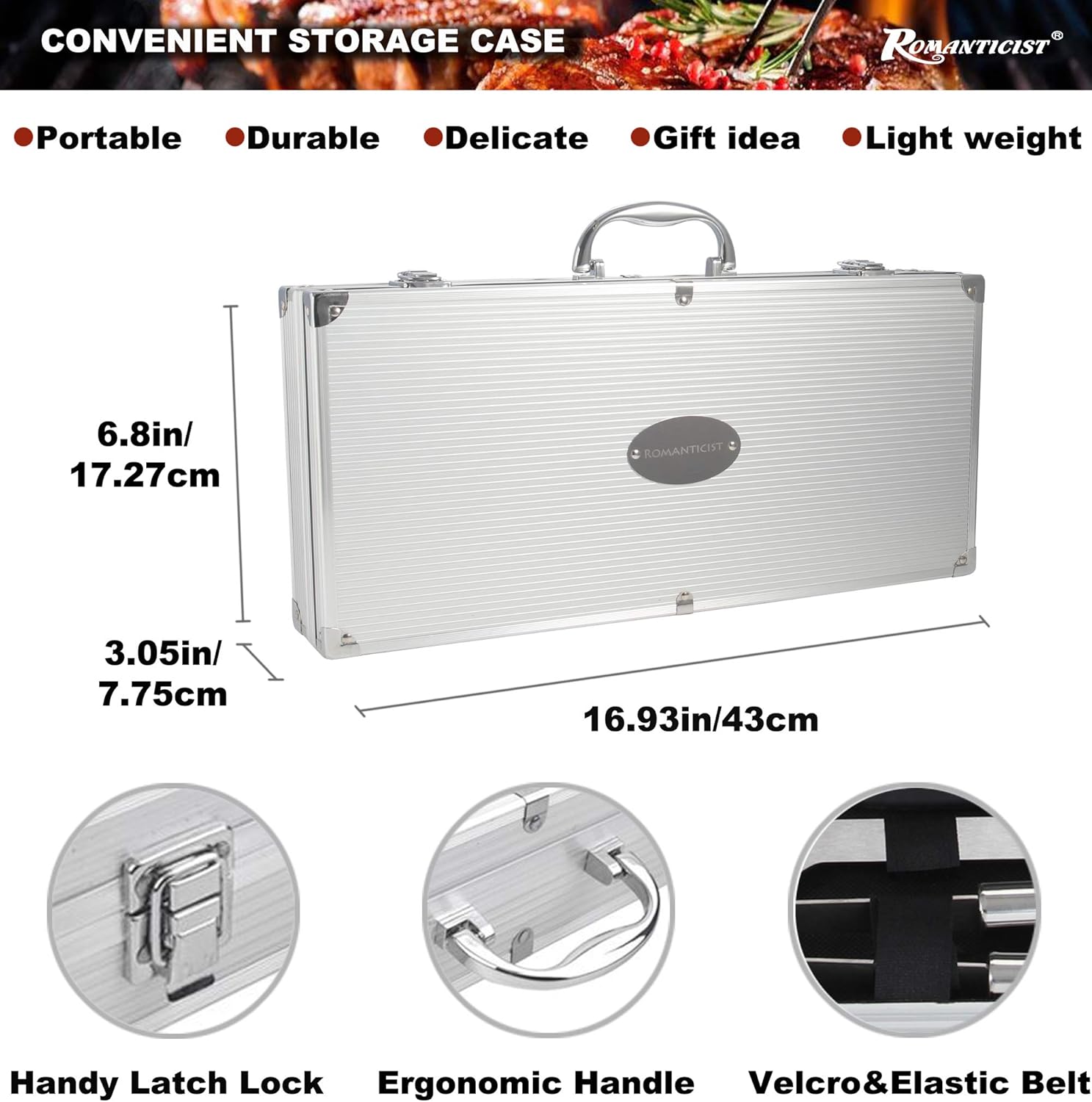 ROMANTICIST 23pcs Must-Have BBQ Grill Accessories Set with Thermometer in Case - Stainless Steel Barbecue Tool Set with 2 Grill Mats for Backyard Outdoor Camping - Father's Day Best Barbecue Gift - Image 6