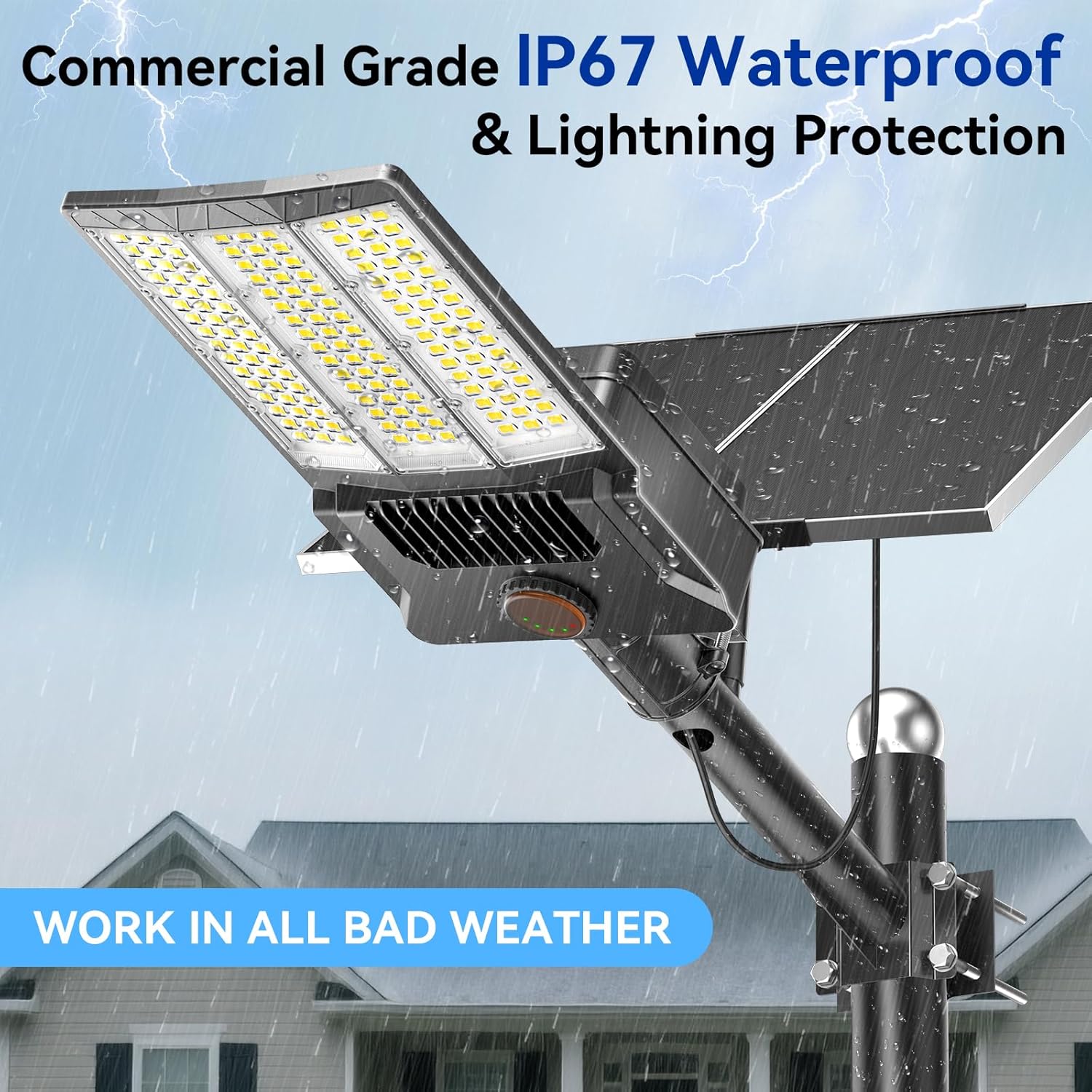 Deepn Solar Street Light 12000W Aluminum Commercial Grade Solar Parking Lot Lights with Motion Sensor & Dusk to Dawn IP67 Waterproof Heavy Duty Security Flood Lights for Street, Yard, SZ4000, 1Pack - Image 6