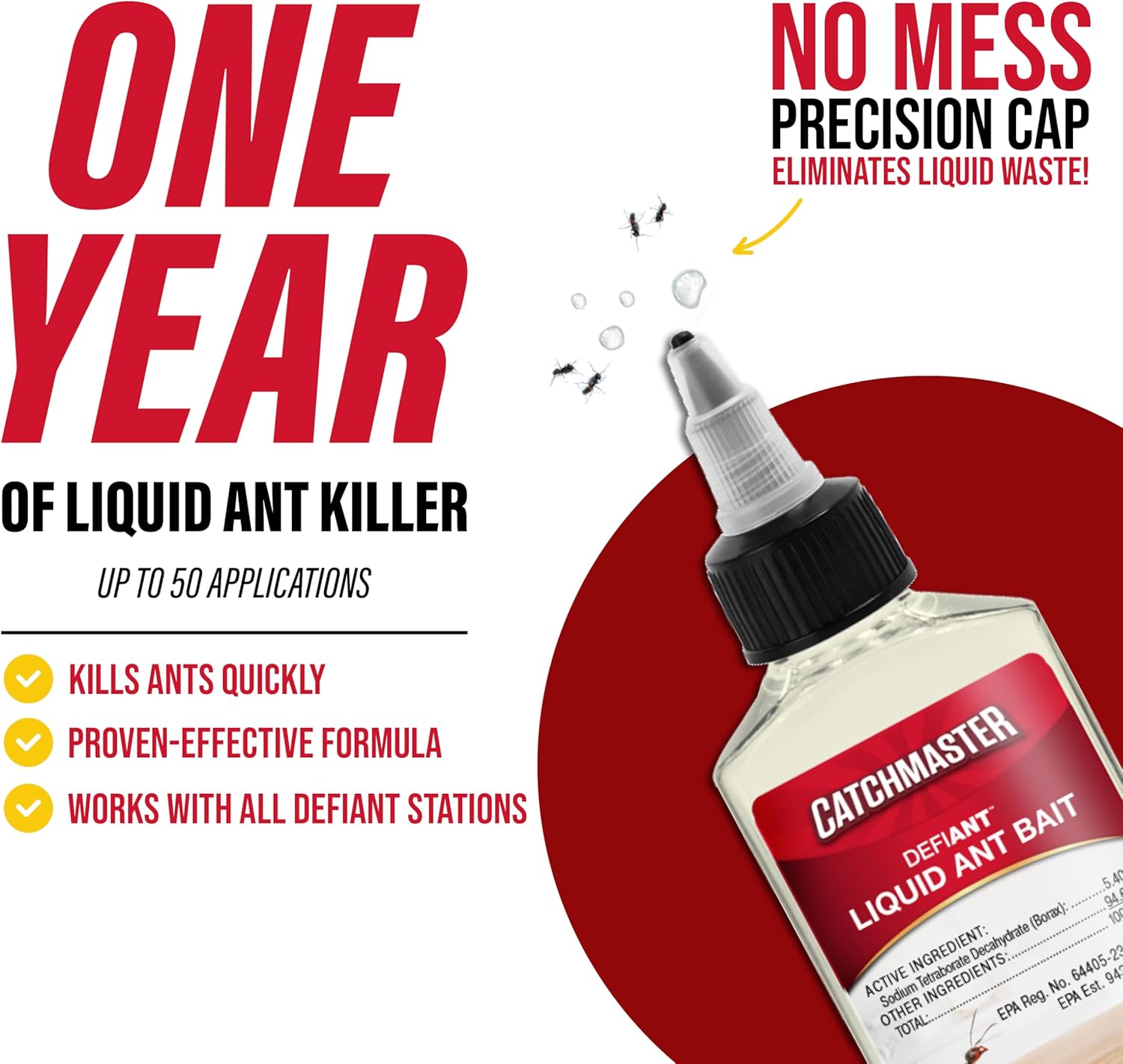 Catchmaster DEFIANT Premium Liquid Ant Killer, 1-Year Supply, Kills the Queen and Colony, No Mess Precision Bottle, Reusable Ant Traps Indoor & Outdoor, Pest Control Traps, Made in USA - Image 5
