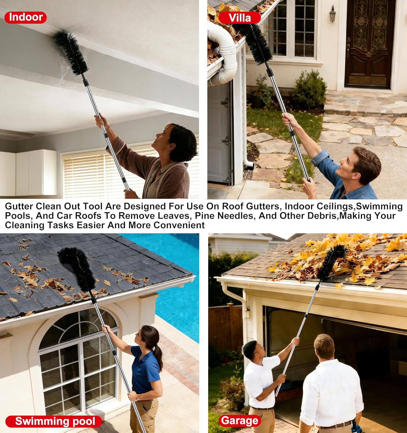 Gutter Cleaning Tools From The Ground - 12.7-Foot Adjustable Gutter Cleaner Tools with Bendable Nylon Brush,No Ladder Needed—Makes it Easy To Clean Leaves, Branches And Debris from Gutters - Image 4
