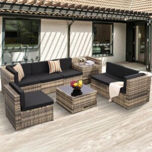 8 Pieces Outdoor Wicker Rattan Pati...