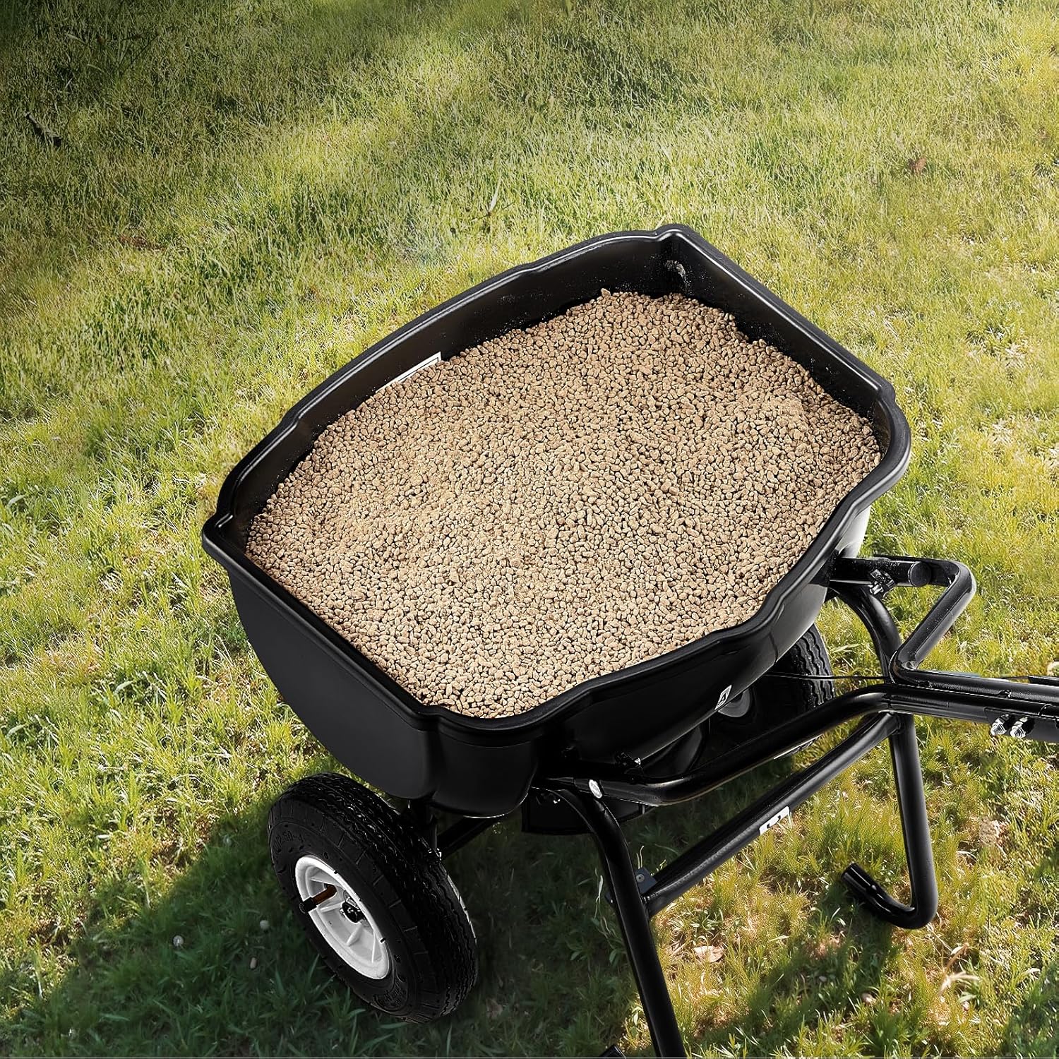 VEVOR Walk Behind Spreader, 60LBS Capacity, Push Spreader with Hopper Grate, 0-9.8 ft Spreading Width, 8 in All Terrain Pneumatic Tires, Garden & Lawn Broadcast Spreaders, for Seed, Fertilizer - Image 8