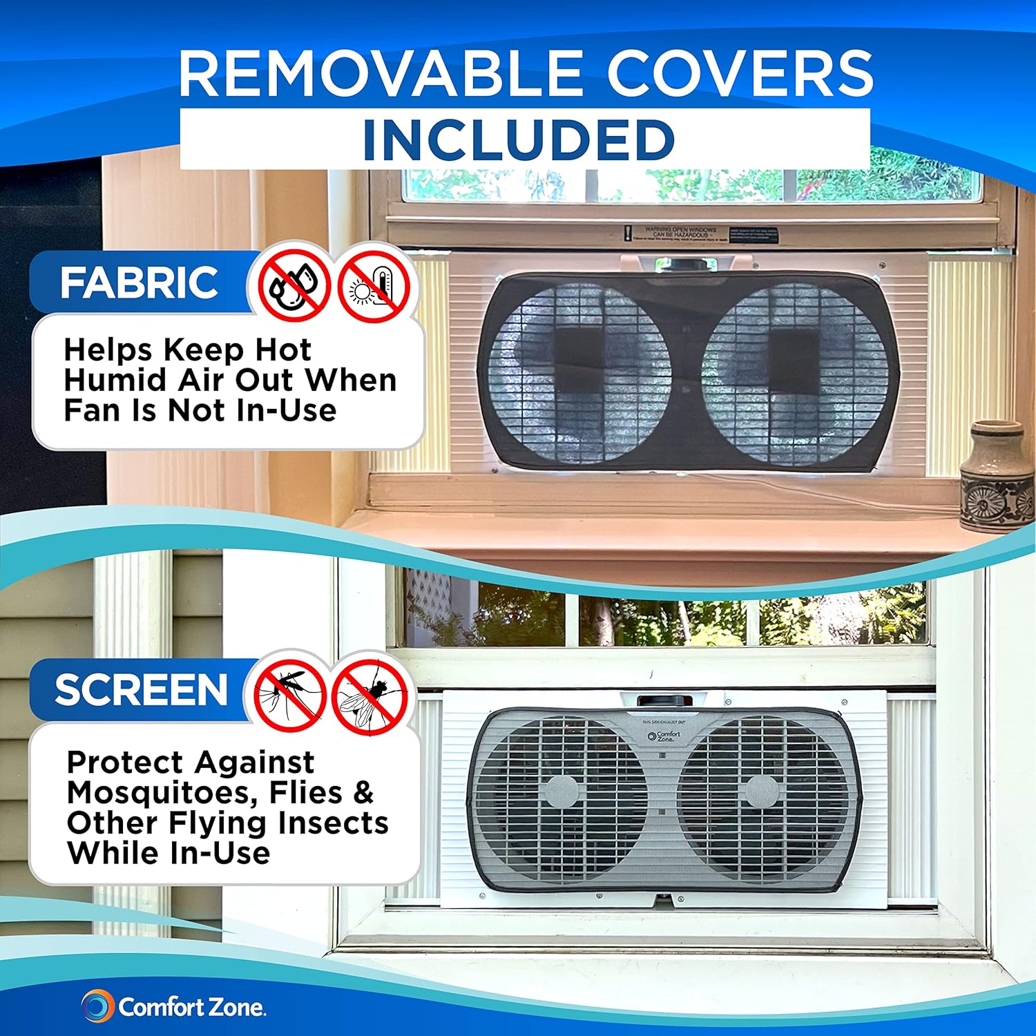 Comfort Zone Twin Window Fan with Reversible Airflow Control, 9 inch, Auto-Locking Expanders, 2 Speed Fan, Dual Fan, Exhaust, Airflow 9.84 ft/sec, Ideal for Home, Kitchen, Bedroom & Office, CZ319WT - Image 5