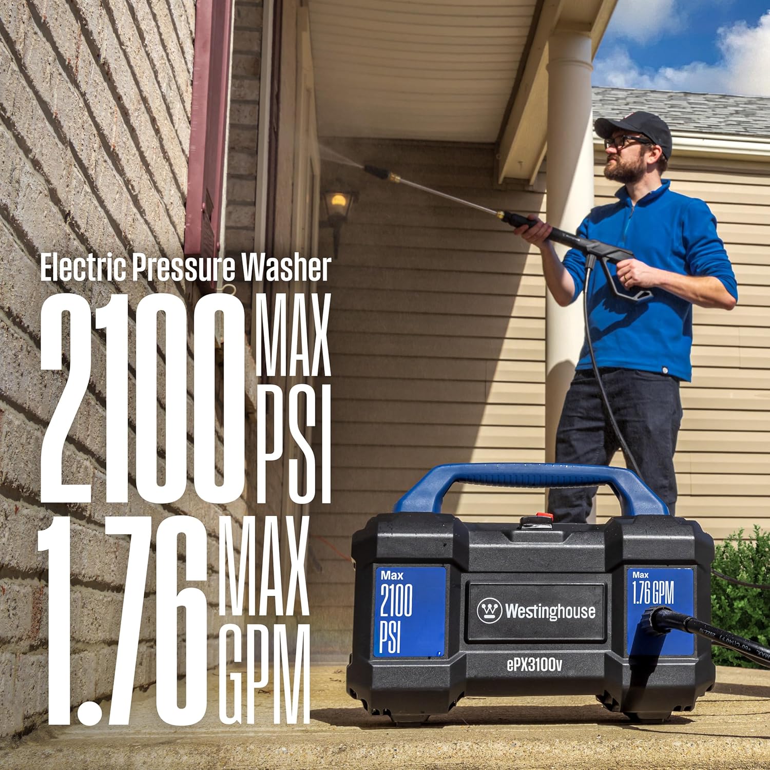 Westinghouse ePX3100v Electric Pressure Washer, 2100 Max PSI 1.76 Max GPM, Built-in Carry Handle, Detachable Foam Cannon, Pro-Style Steel Wand, 3-Nozzle Set, for Cars/Fences/Driveways/Home/Patios - Image 5