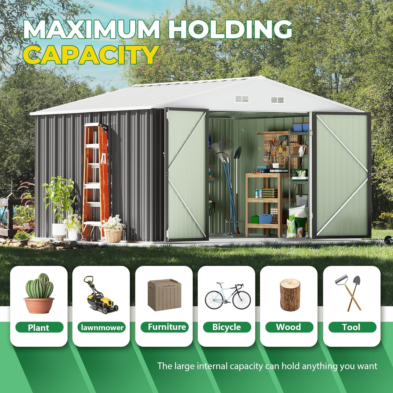 Devoko 10 x 8 FT Outdoor Storage Shed, Metal Garden Sheds & Outdoor Storage Clearance, Large Tool Shed Outdoor with Single Lockable Door for Patio Lawn Backyard (Gray) - Image 5