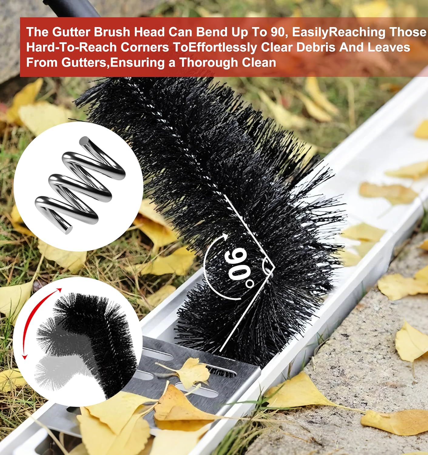 Gutter Cleaning Tools From The Ground - 12.7-Foot Adjustable Gutter Cleaner Tools with Bendable Nylon Brush,No Ladder Needed—Makes it Easy To Clean Leaves, Branches And Debris from Gutters - Image 5