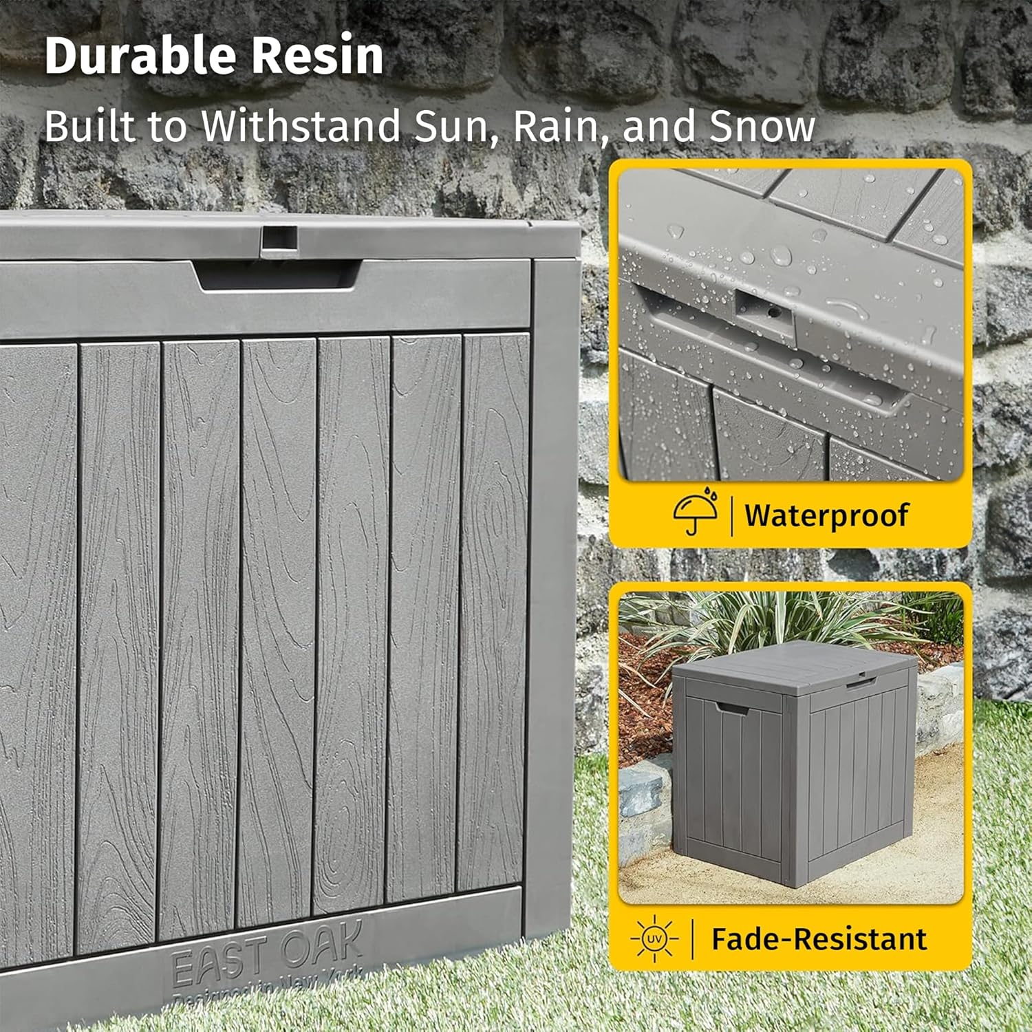 EAST OAK Outdoor Storage Box, 31 Gallon Deck Box Indoor and Outdoor Use, Waterproof Resin Storage Bin for Package Delivery, Patio Cushions, Gardening Tools, Lockable, UV Resistant, Grey - Image 2